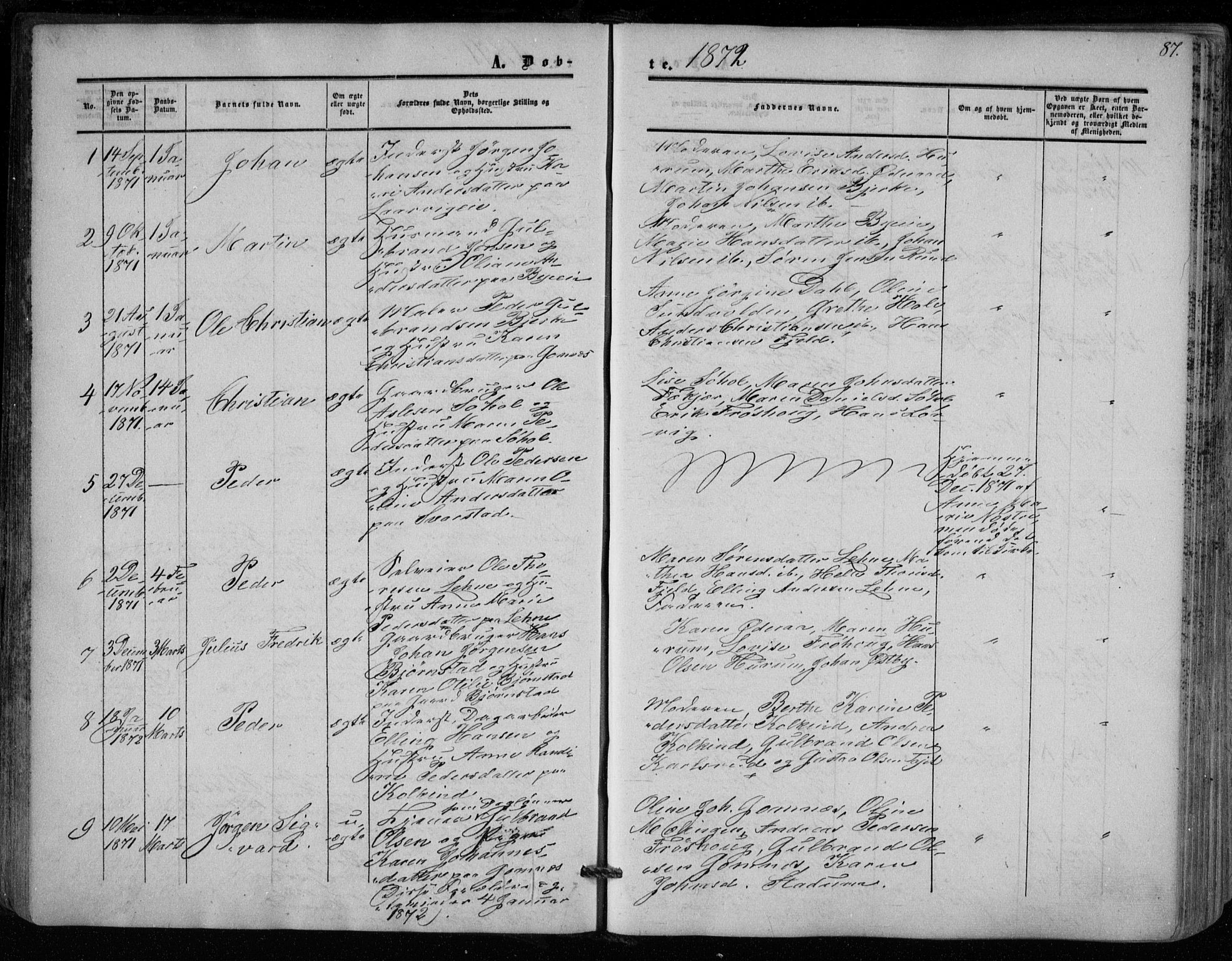 Hole kirkebøker, SAKO/A-228/F/Fa/L0006: Parish register (official) no. I 6, 1852-1872, p. 87