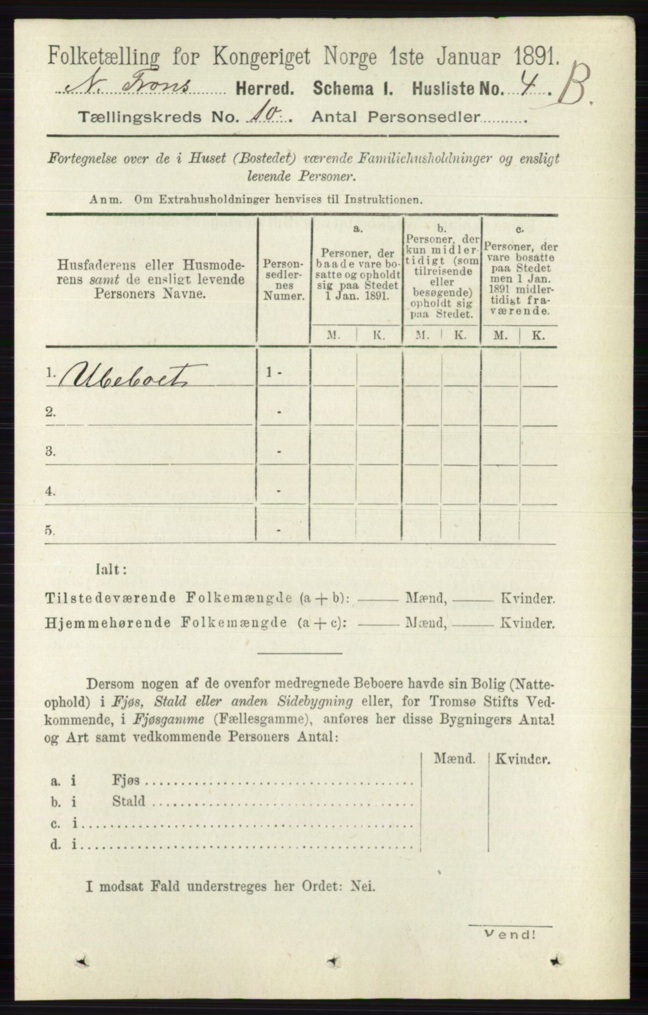 RA, 1891 census for 0518 Nord-Fron, 1891, p. 4305