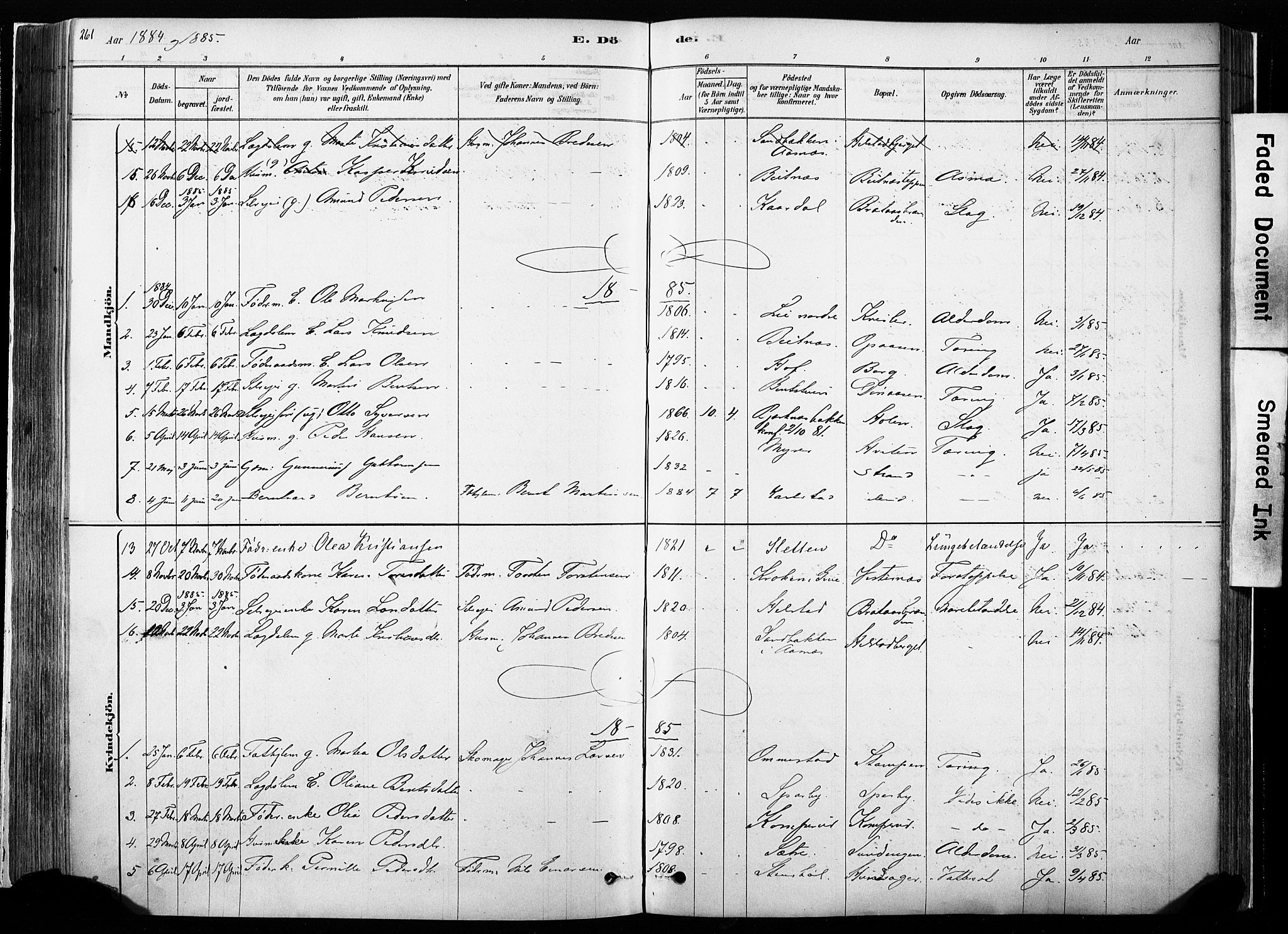 Hof prestekontor, SAH/PREST-038/H/Ha/Haa/L0010: Parish register (official) no. 10, 1878-1909, p. 261