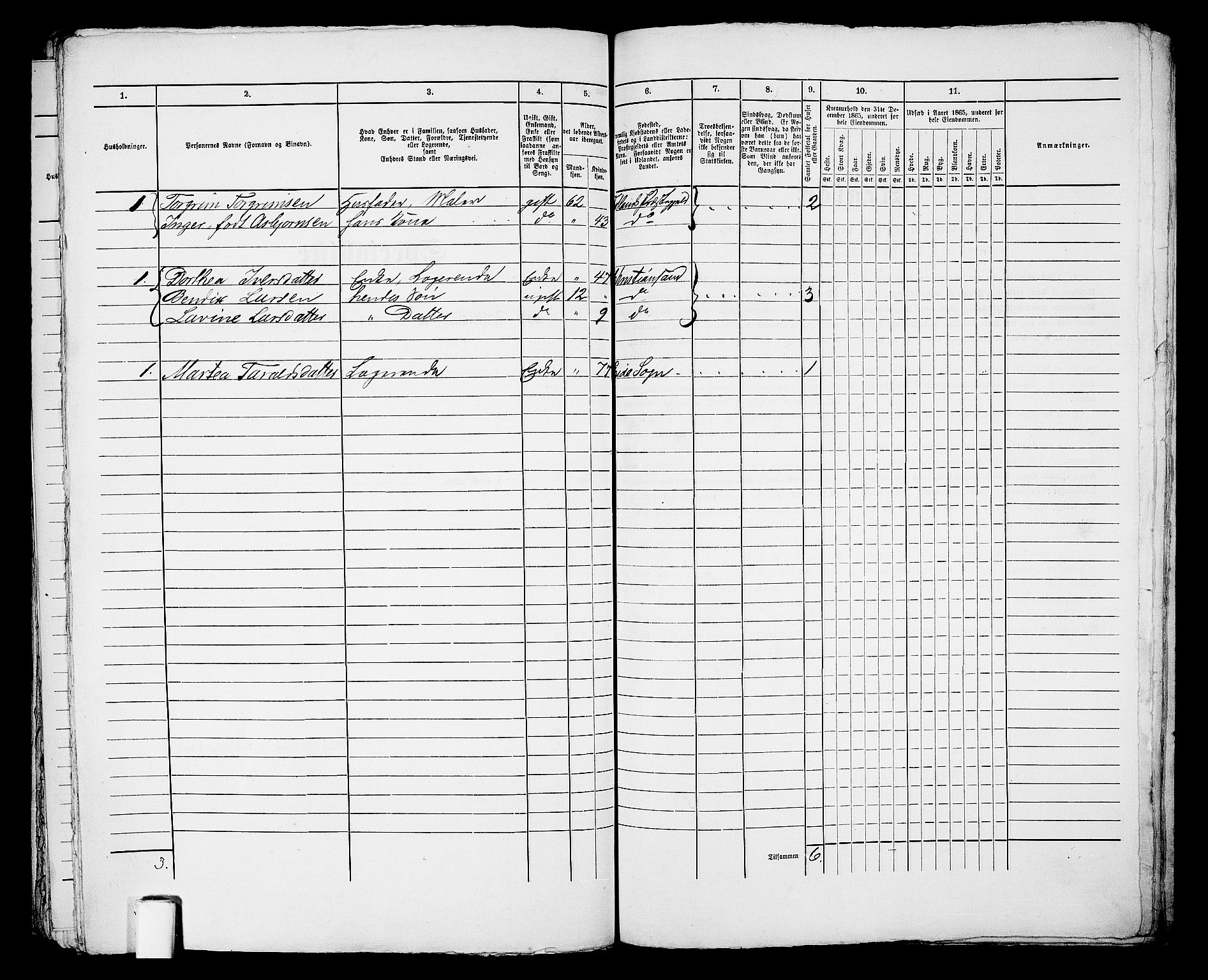 RA, 1865 census for Kristiansand, 1865, p. 497