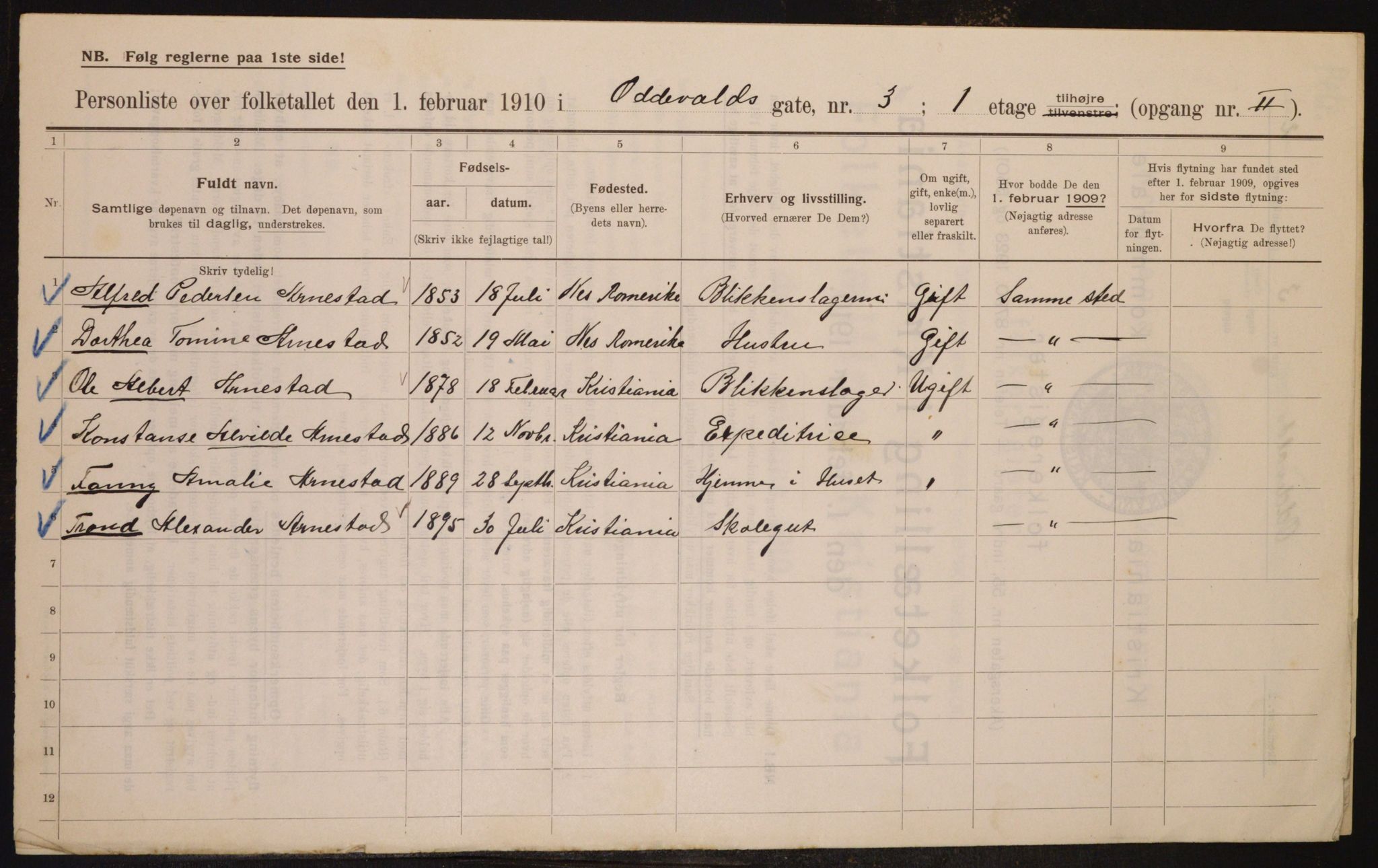 OBA, Municipal Census 1910 for Kristiania, 1910, p. 71865