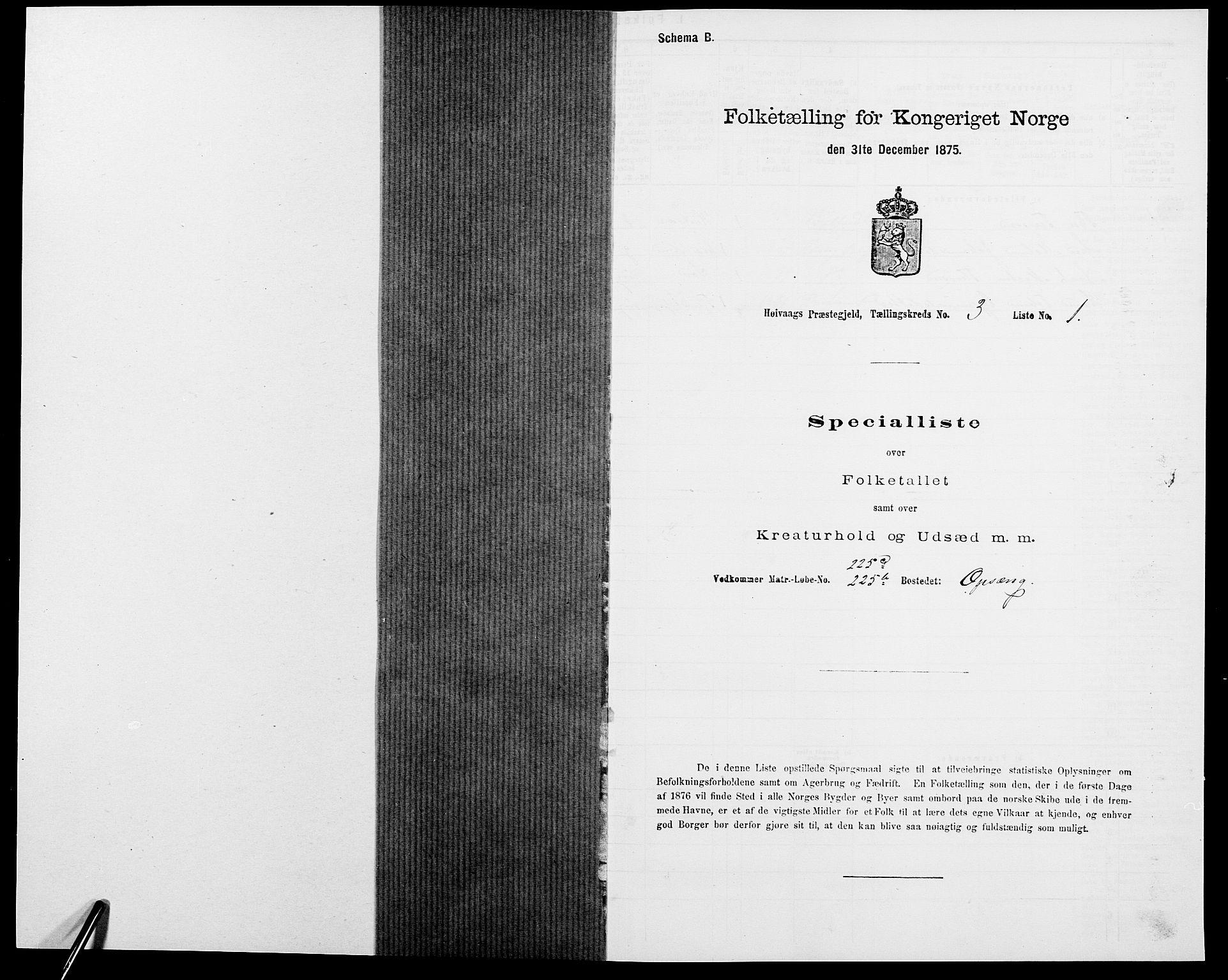 SAK, 1875 census for 0927P Høvåg, 1875, p. 346