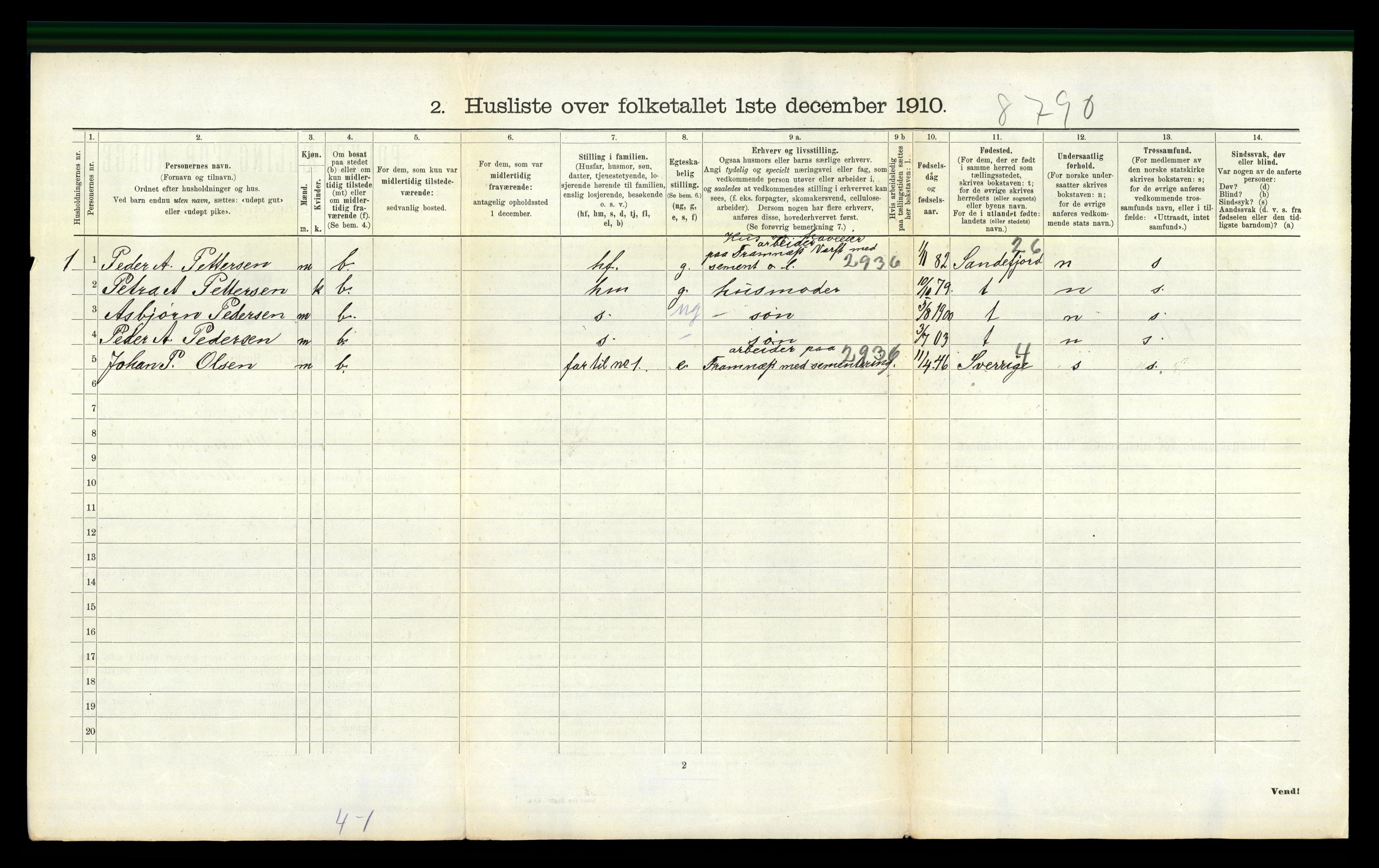 RA, 1910 census for Sandeherred, 1910, p. 2446