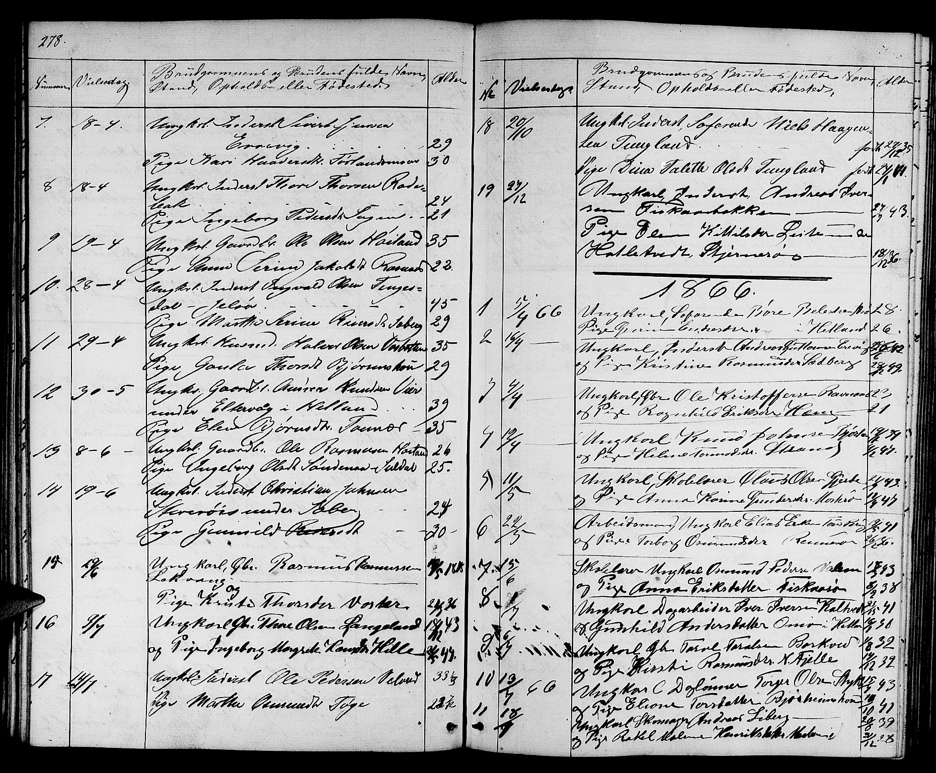 Strand sokneprestkontor, SAST/A-101828/H/Ha/Hab/L0003: Parish register (copy) no. B 3, 1855-1881, p. 278