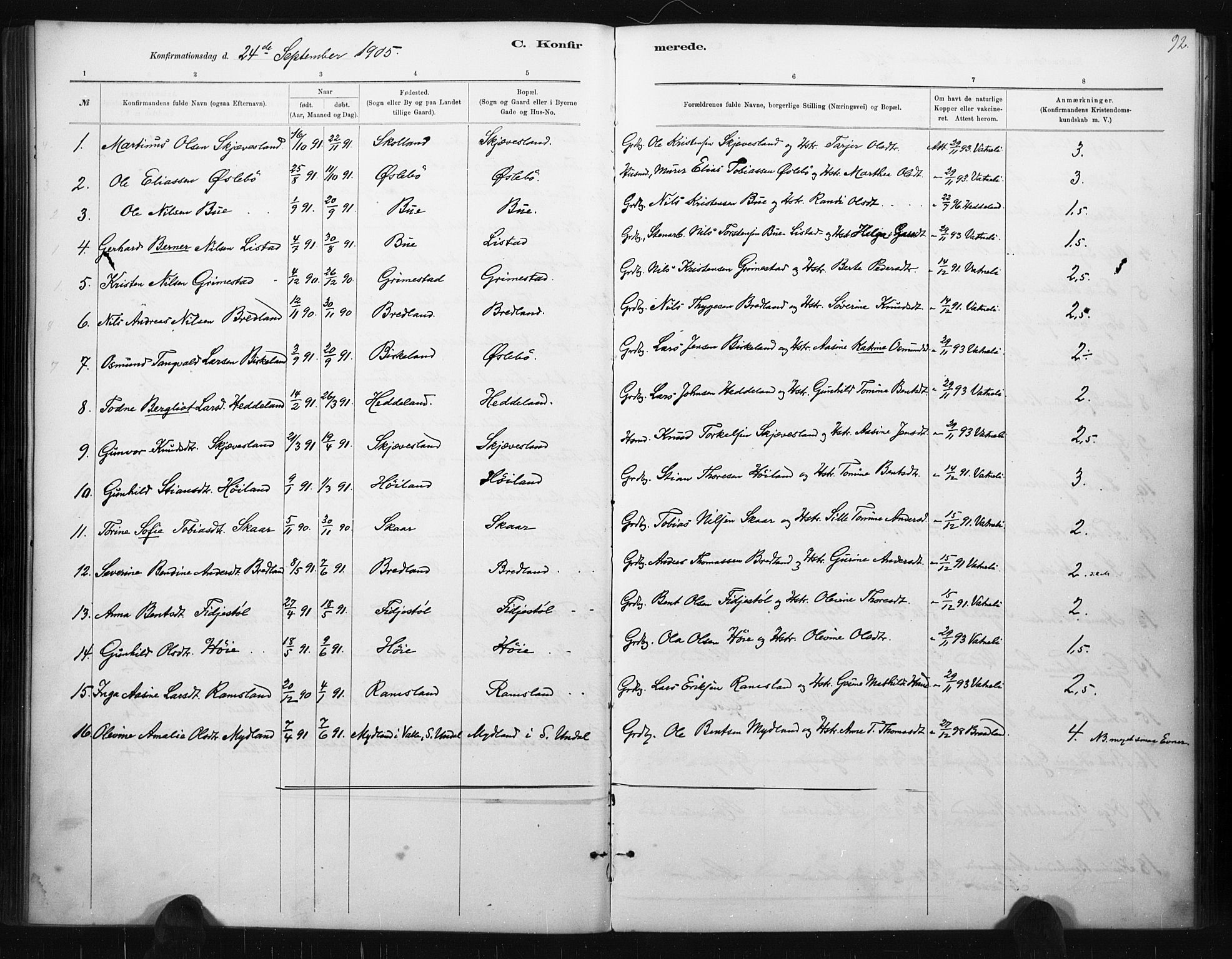 Holum sokneprestkontor, AV/SAK-1111-0022/F/Fa/Fac/L0004: Parish register (official) no. A 4, 1884-1907, p. 92