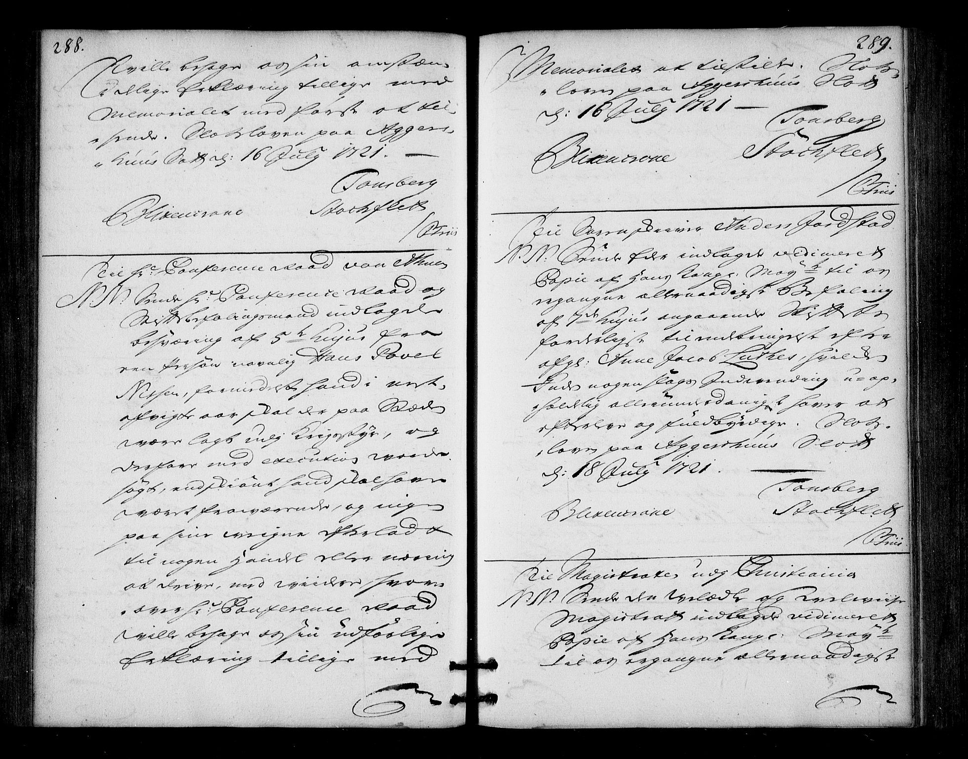 Stattholderembetet 1572-1771, AV/RA-EA-2870/Bd/L0013: Ordreprotokoll, 1720-1722, p. 288-289