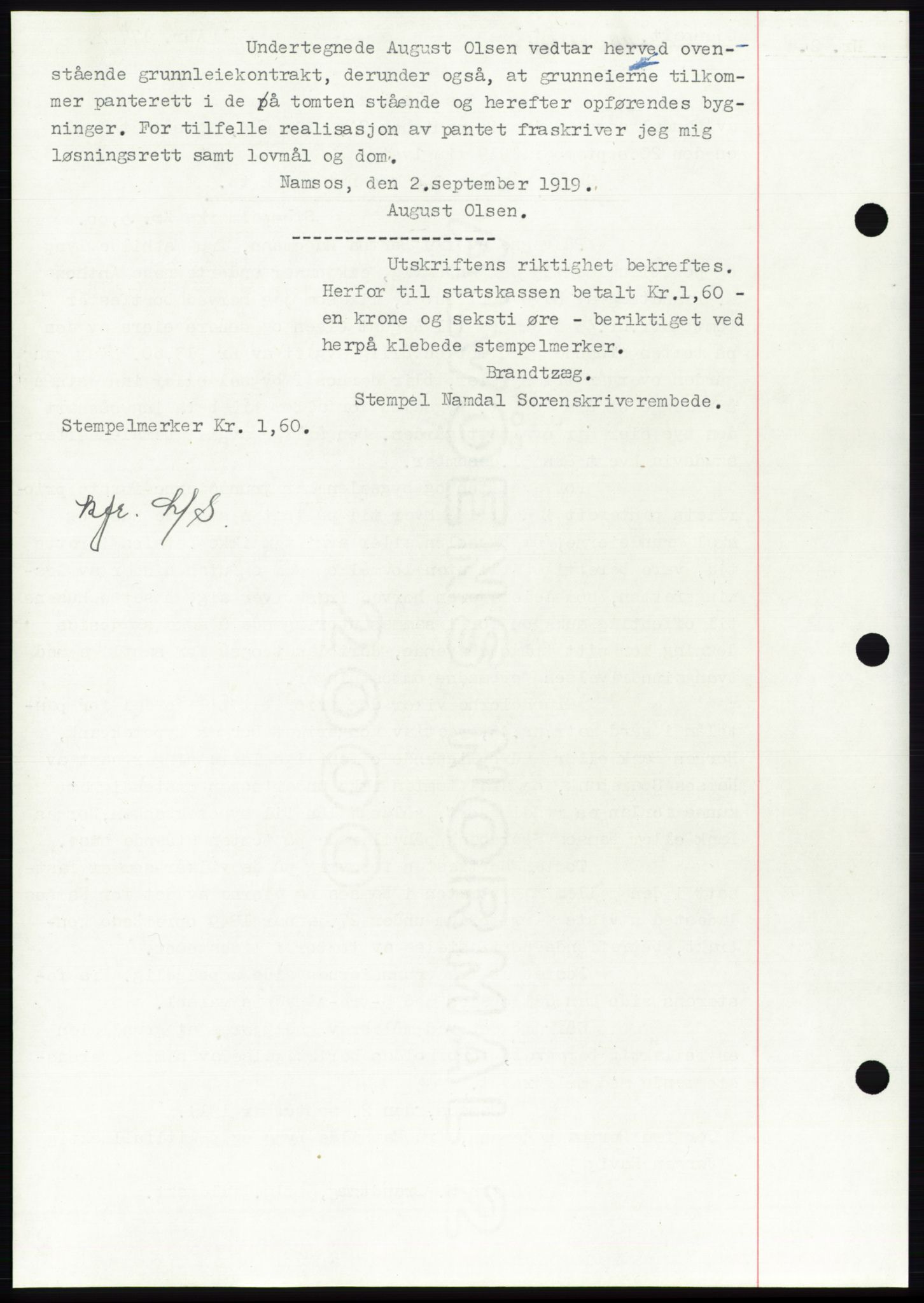 Namdal sorenskriveri, SAT/A-4133/1/2/2C: Mortgage book no. -, 1916-1921, Deed date: 20.09.1919