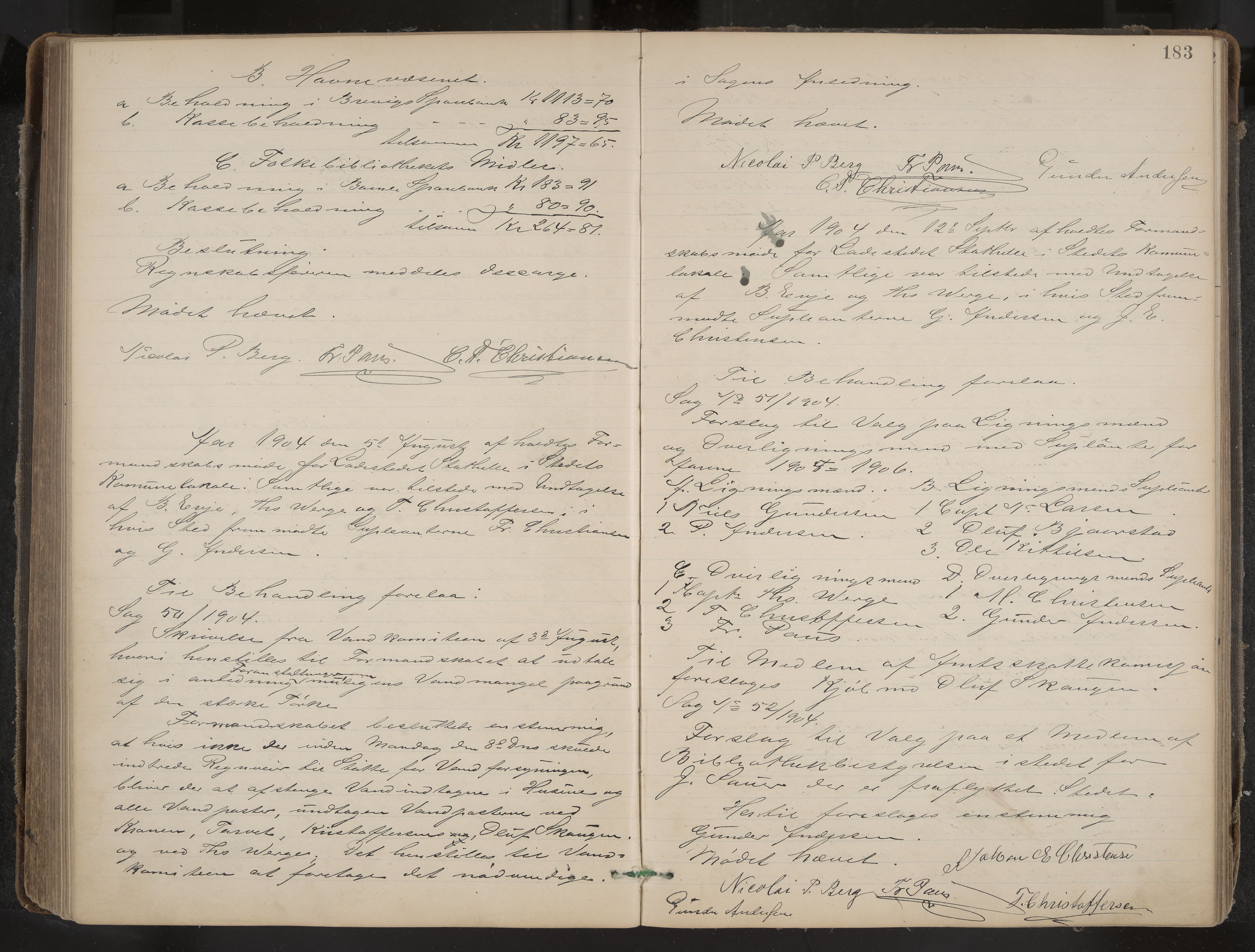 Stathelle formannskap og sentraladministrasjon, IKAK/0803021/A/L0002: Møtebok, 1892-1909, p. 183