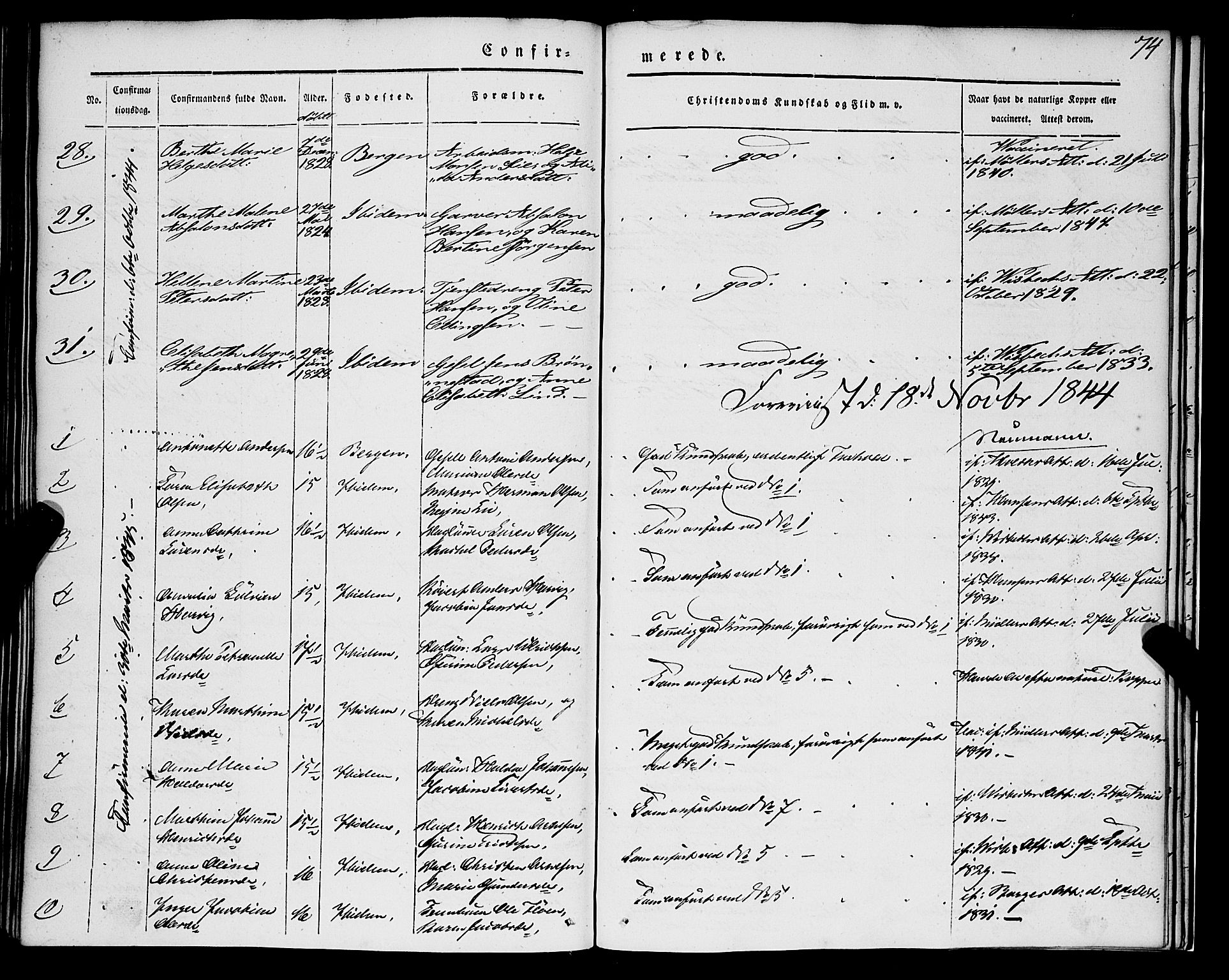 Nykirken Sokneprestembete, SAB/A-77101/H/Haa/L0022: Parish register (official) no. C 1, 1840-1851, p. 74