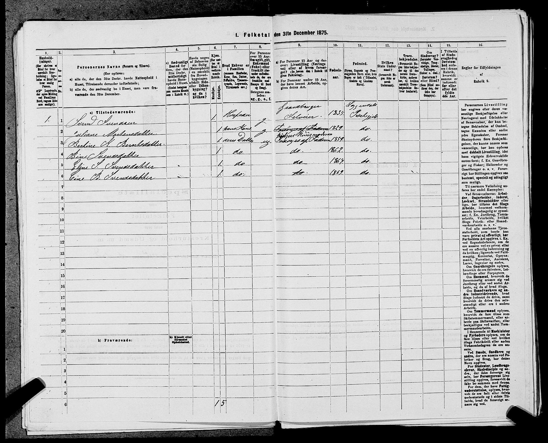 SAST, 1875 census for 1111L Sokndal/Sokndal, 1875, p. 726