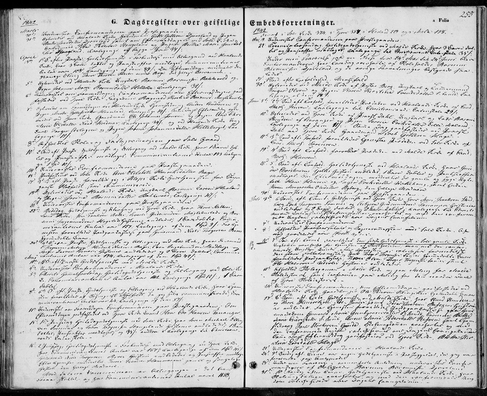 Håland sokneprestkontor, SAST/A-101802/001/30BA/L0006: Parish register (official) no. A 6, 1842-1853, p. 255