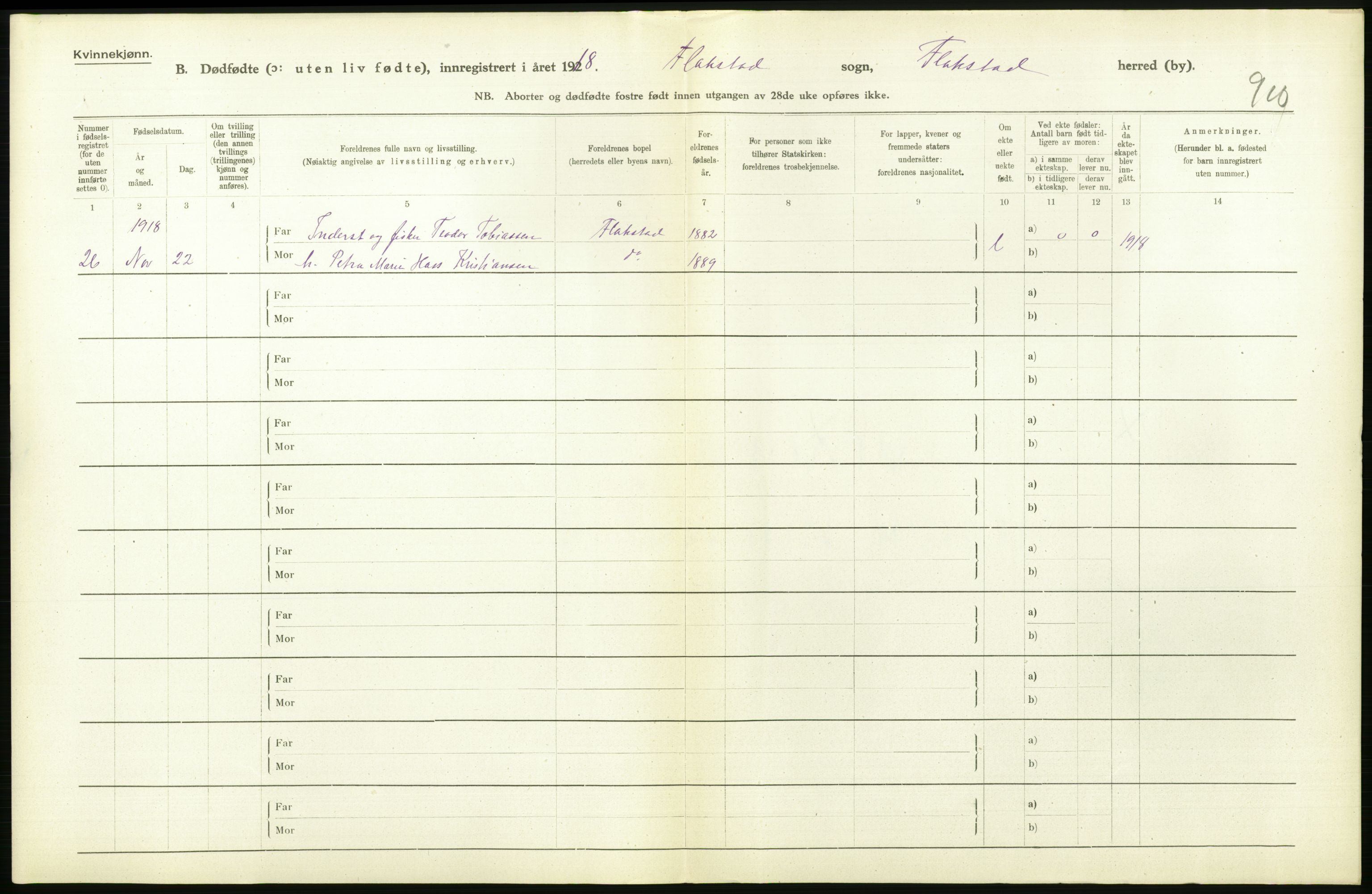 Statistisk sentralbyrå, Sosiodemografiske emner, Befolkning, AV/RA-S-2228/D/Df/Dfb/Dfbh/L0054: Nordland fylke: Gifte, dødfødte. Bygder og byer., 1918, p. 478