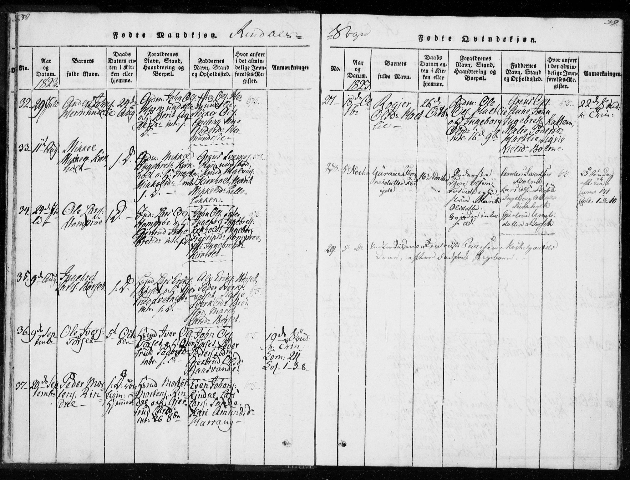 Ministerialprotokoller, klokkerbøker og fødselsregistre - Møre og Romsdal, AV/SAT-A-1454/595/L1041: Parish register (official) no. 595A03, 1819-1829, p. 38-39