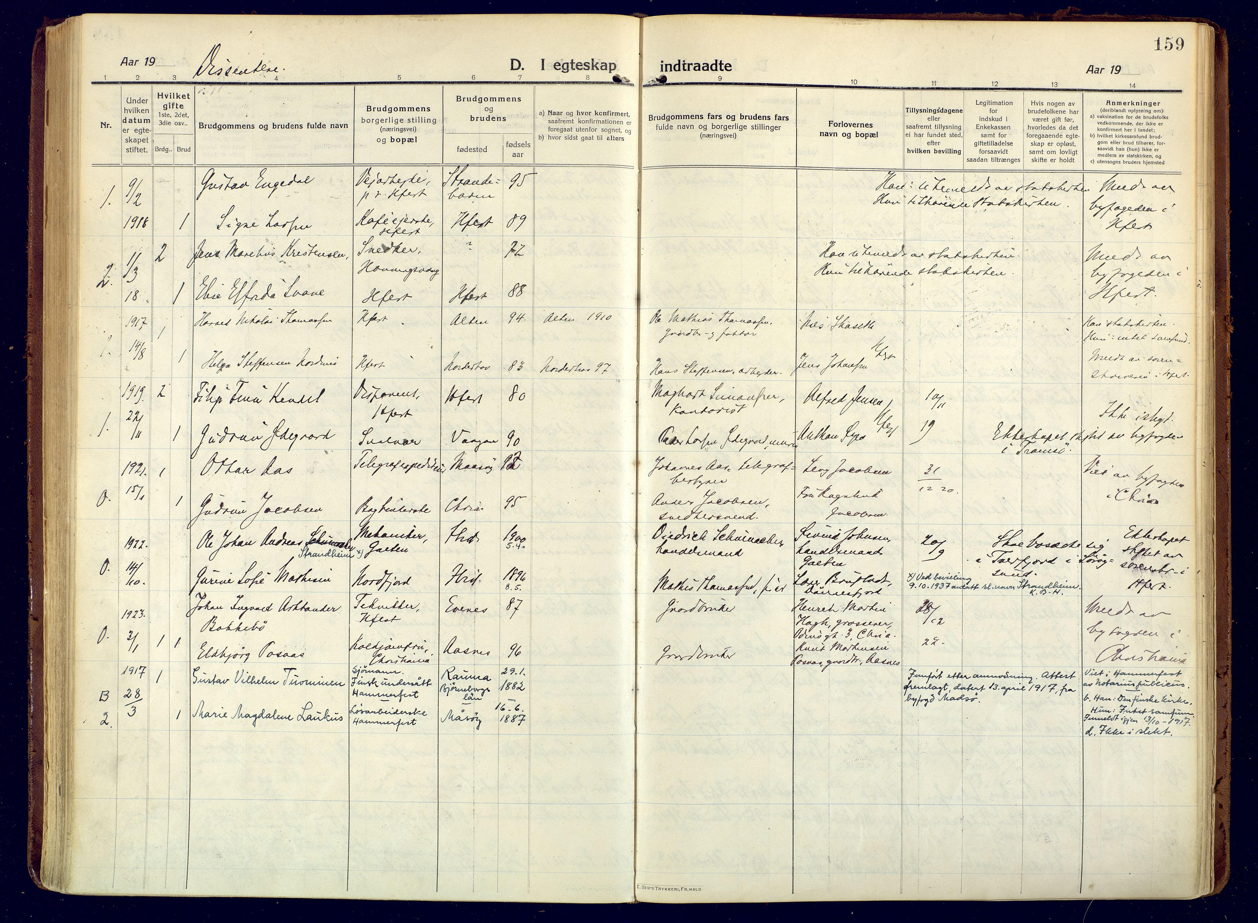 Hammerfest sokneprestkontor, SATØ/S-1347/H/Ha/L0015.kirke: Parish register (official) no. 15, 1916-1923, p. 159