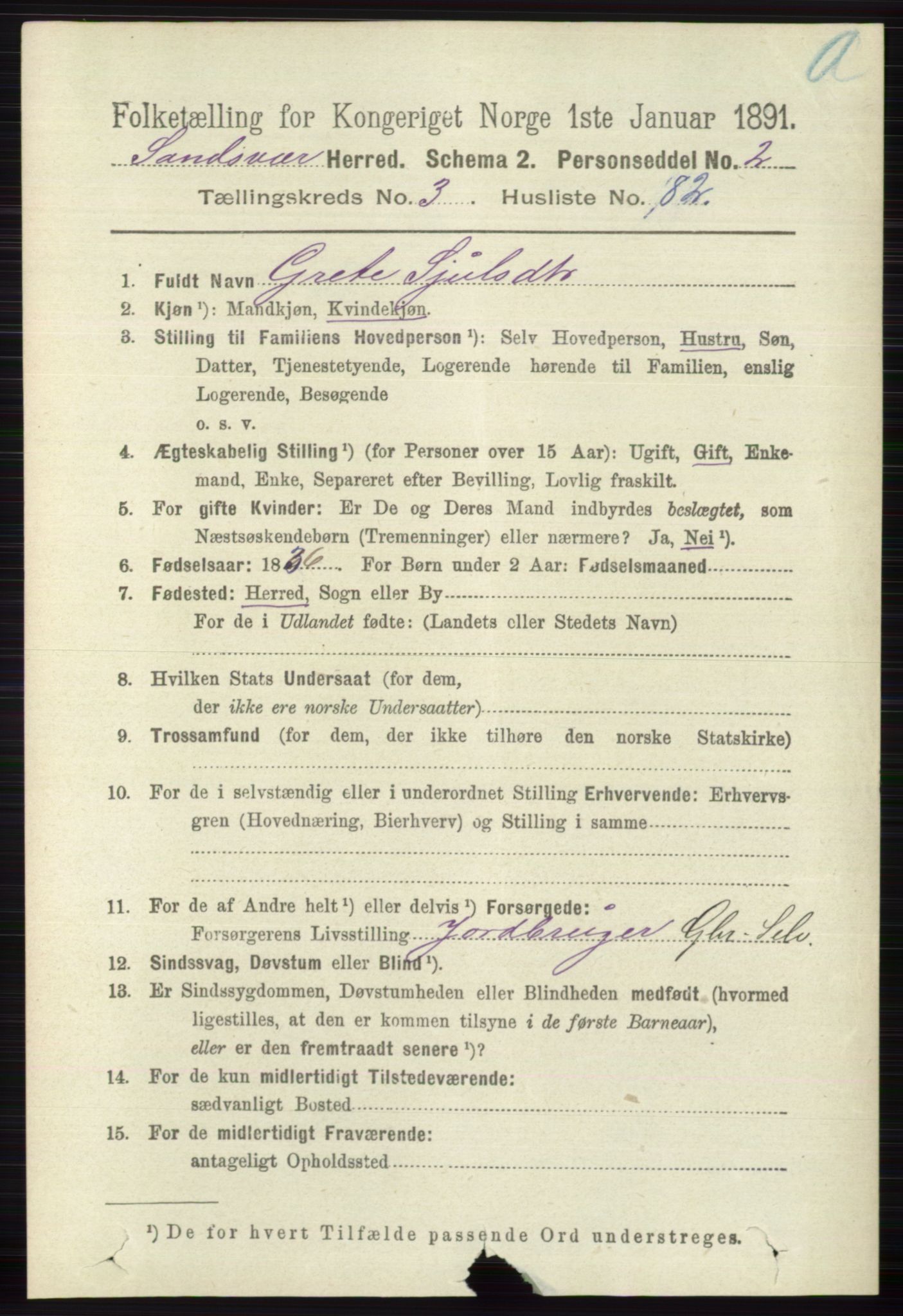 RA, 1891 census for 0629 Sandsvær, 1891, p. 1730