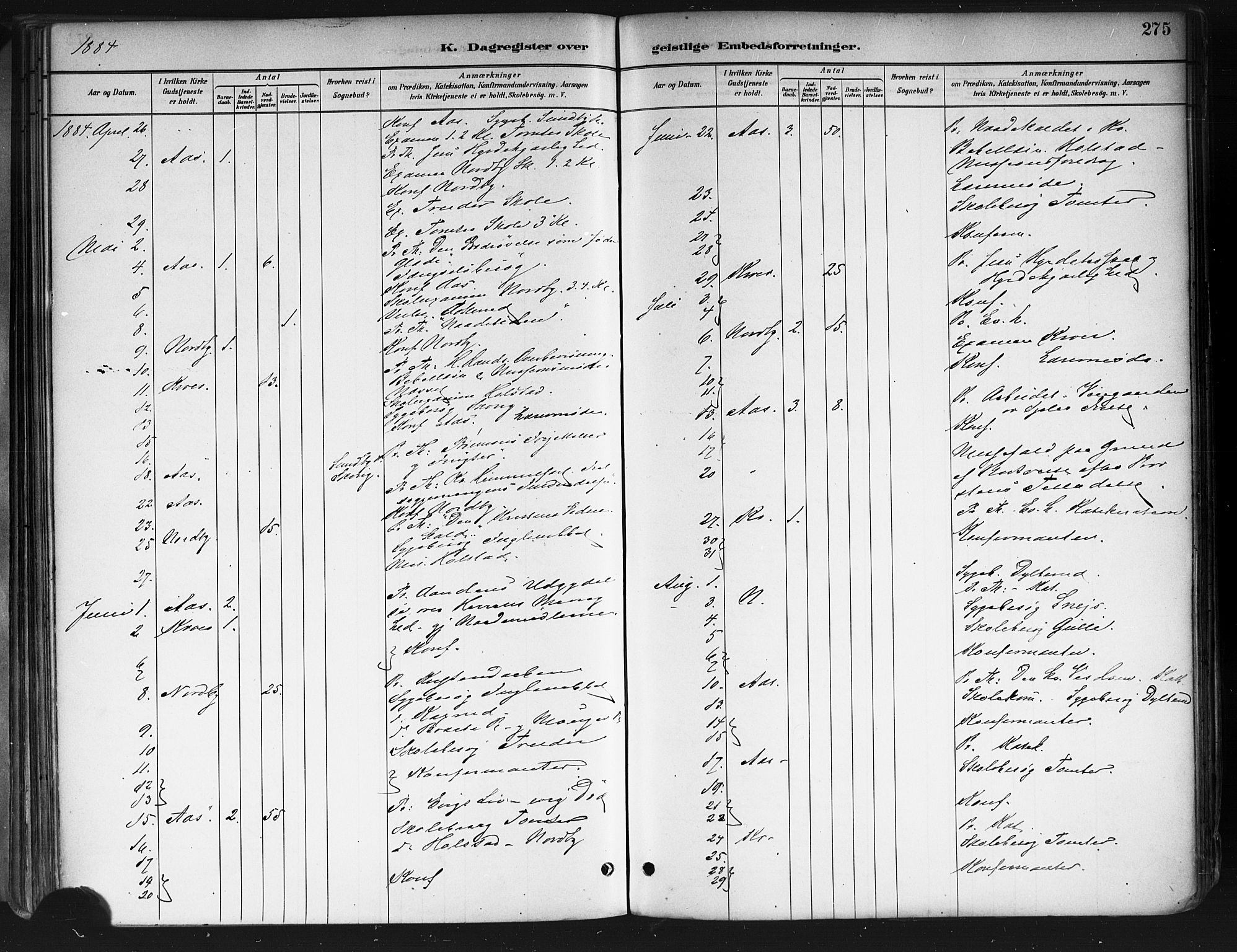 Ås prestekontor Kirkebøker, AV/SAO-A-10894/F/Fa/L0009: Parish register (official) no. I 9, 1881-1900, p. 275