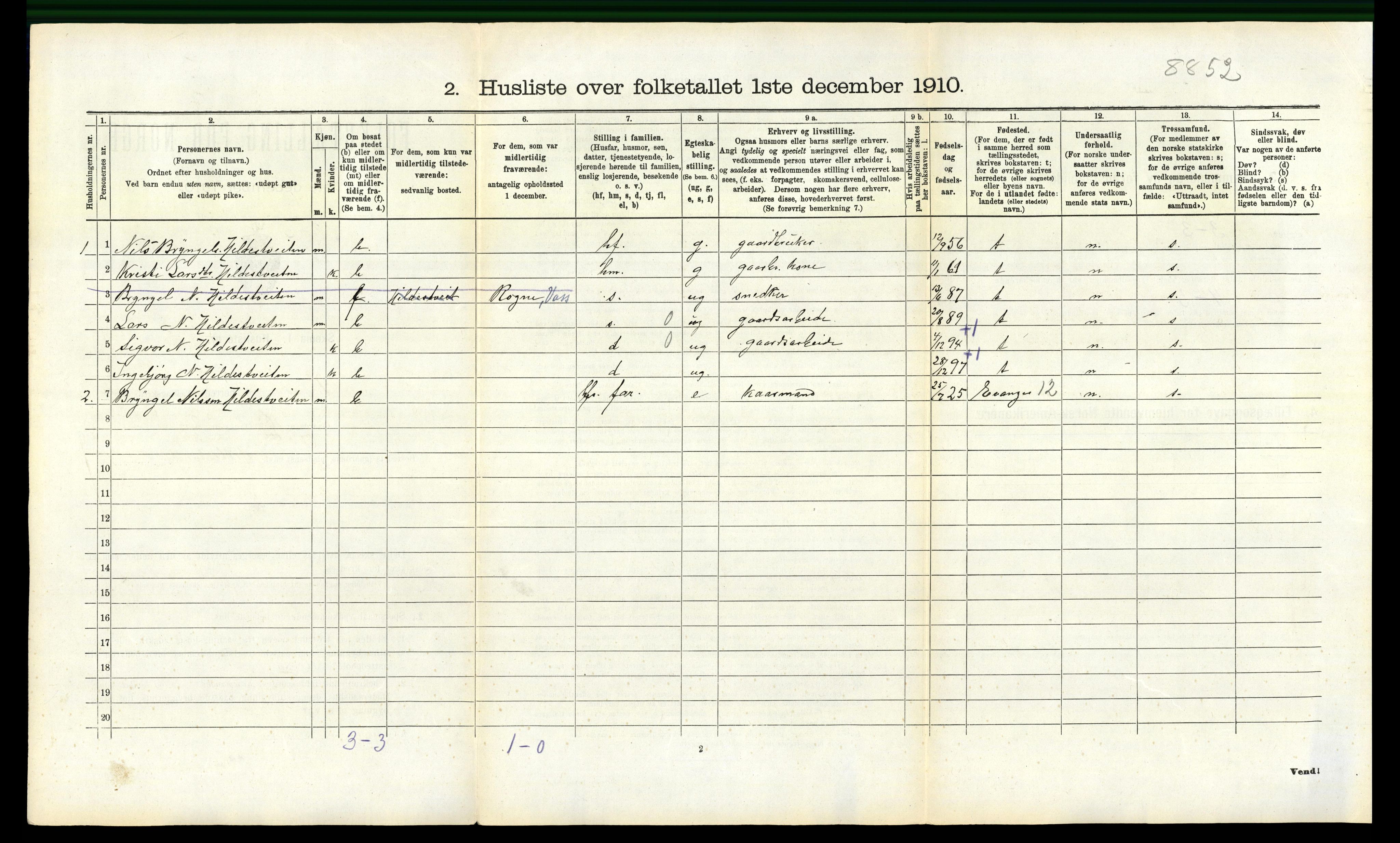 RA, 1910 census for Voss, 1910, p. 1721