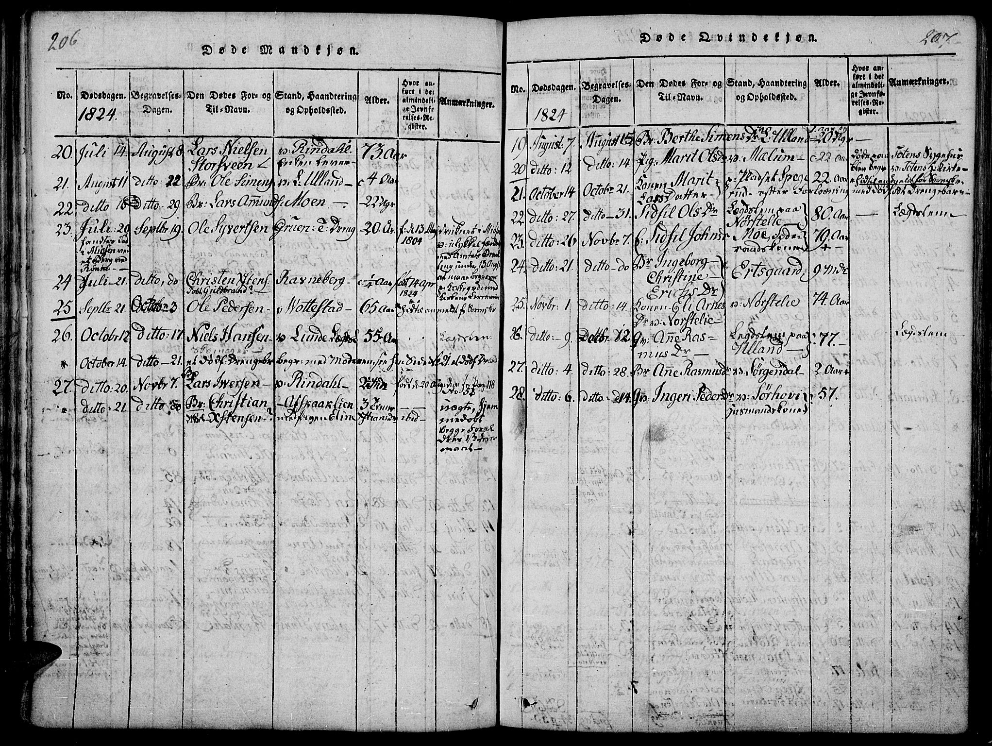 Fåberg prestekontor, SAH/PREST-086/H/Ha/Haa/L0003: Parish register (official) no. 3, 1818-1833, p. 206-207