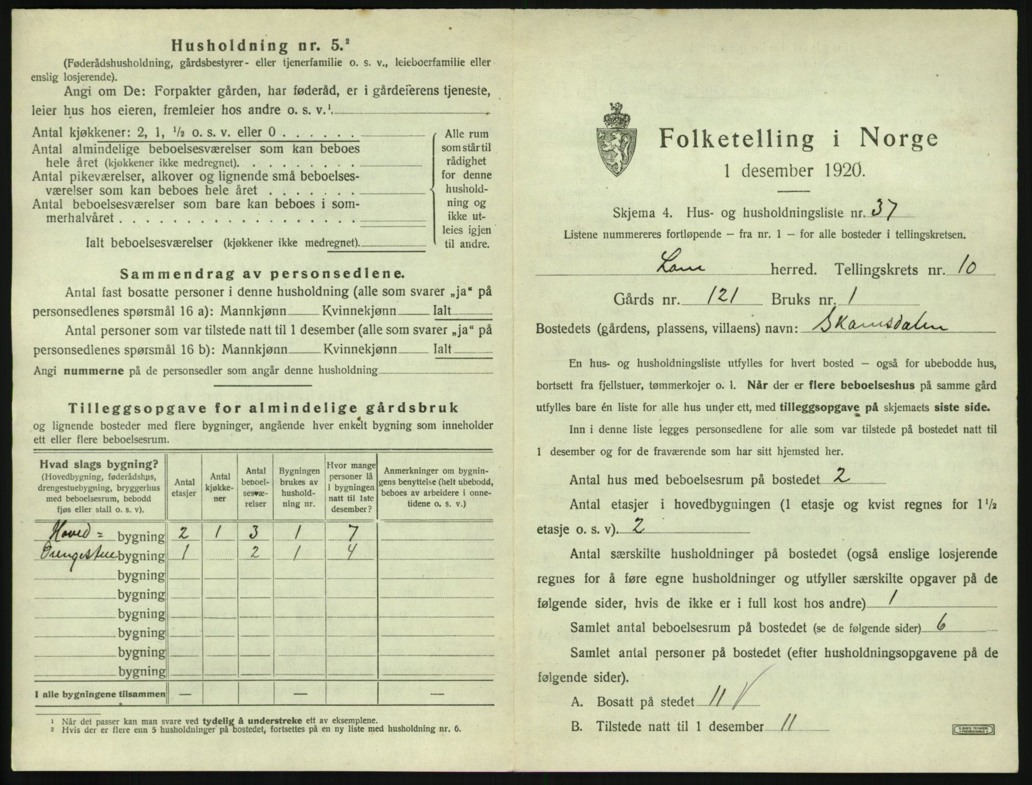 SAH, 1920 census for Lom, 1920, p. 916