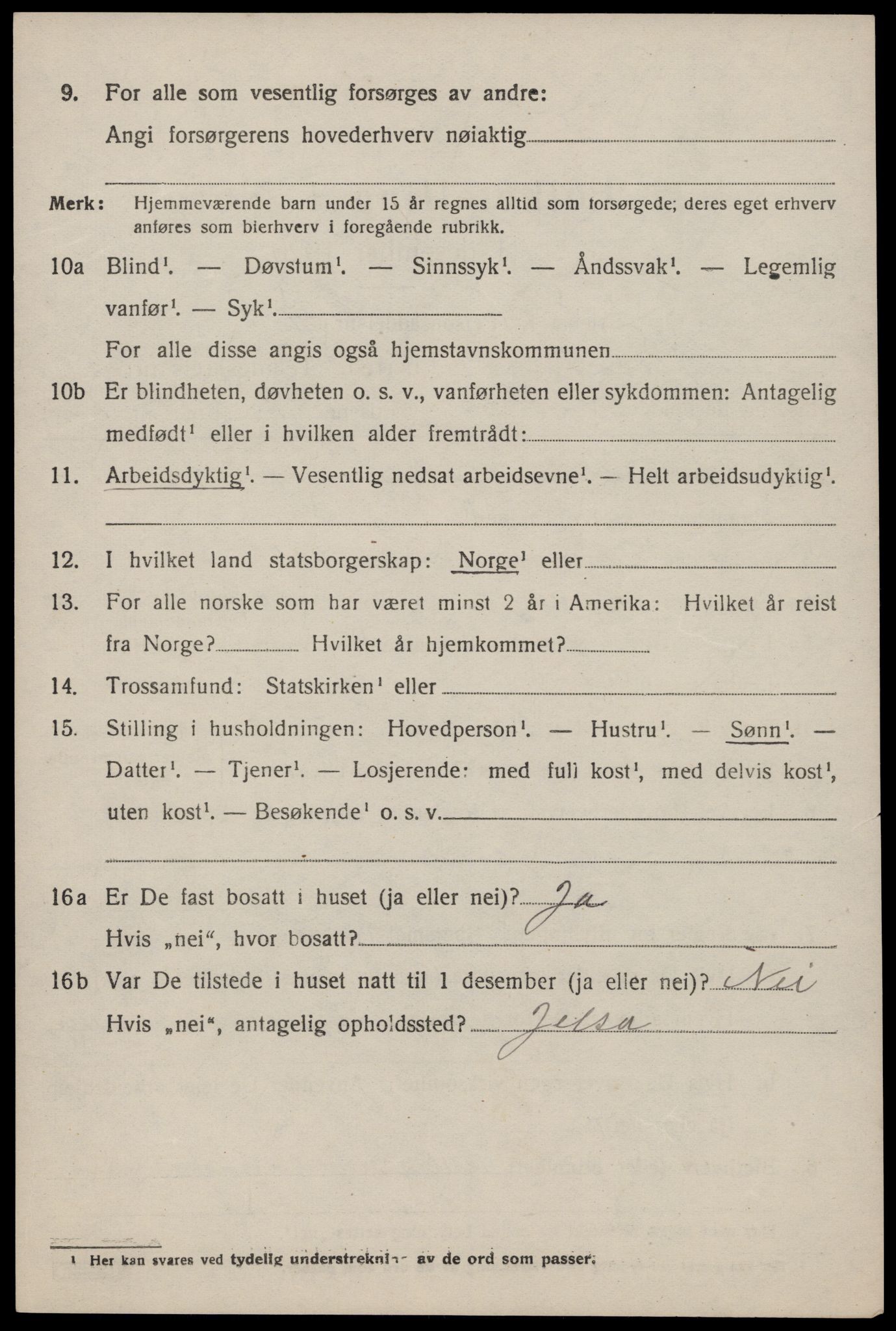 SAST, 1920 census for Jelsa, 1920, p. 1639