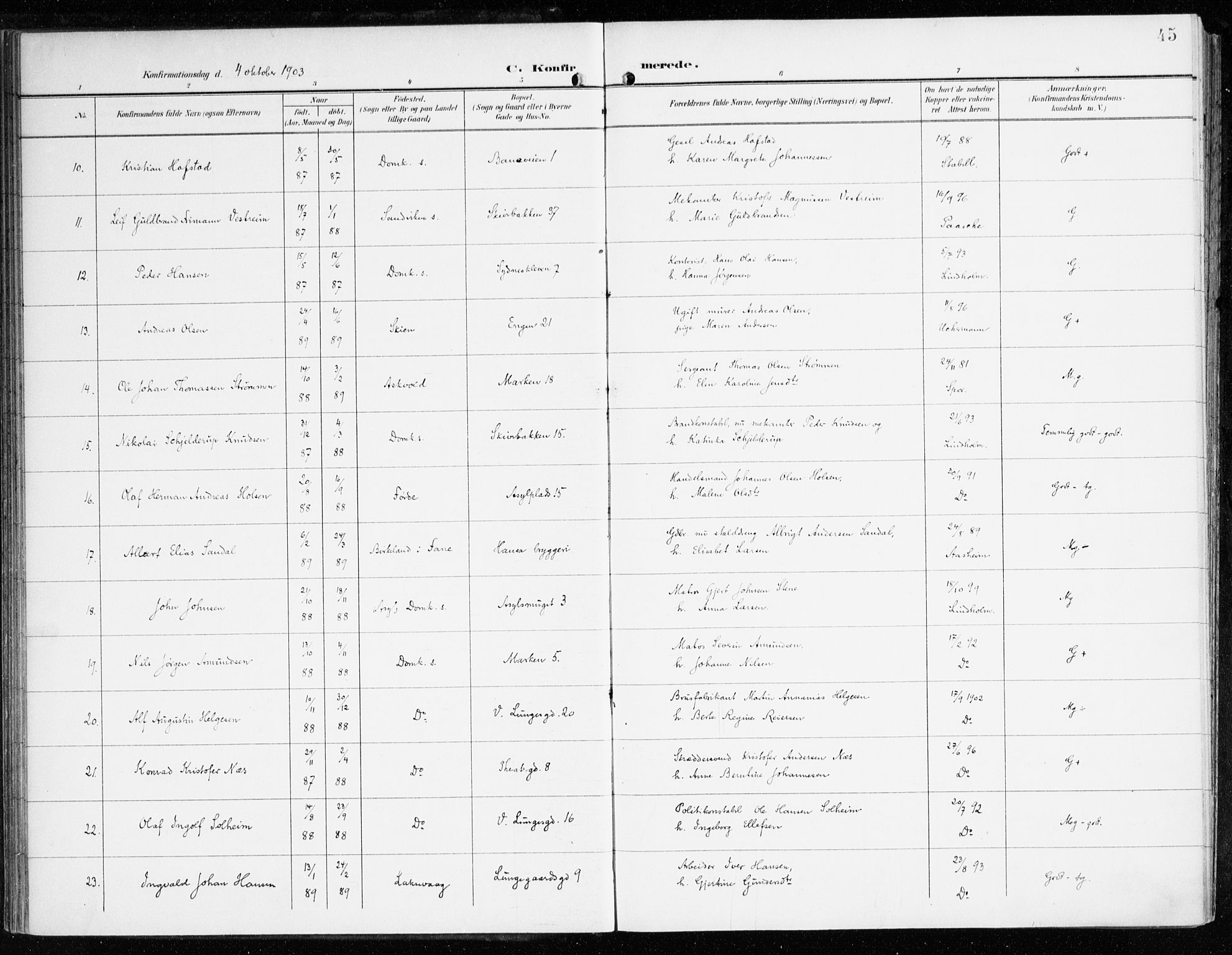 Domkirken sokneprestembete, SAB/A-74801/H/Haa/L0031: Parish register (official) no. C 6, 1898-1915, p. 45
