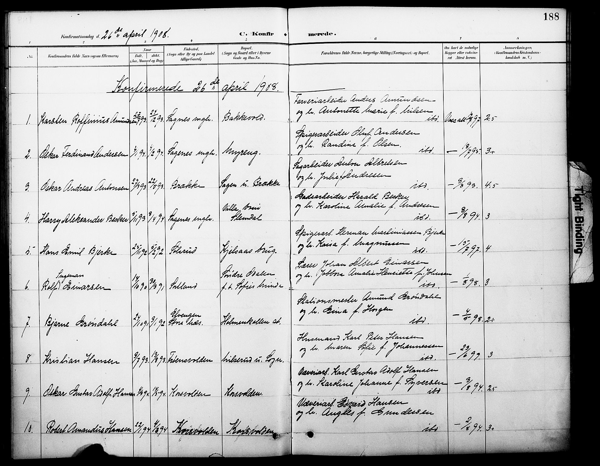 Vestre Aker prestekontor Kirkebøker, SAO/A-10025/F/Fa/L0012: Parish register (official) no. 12, 1894-1909, p. 188