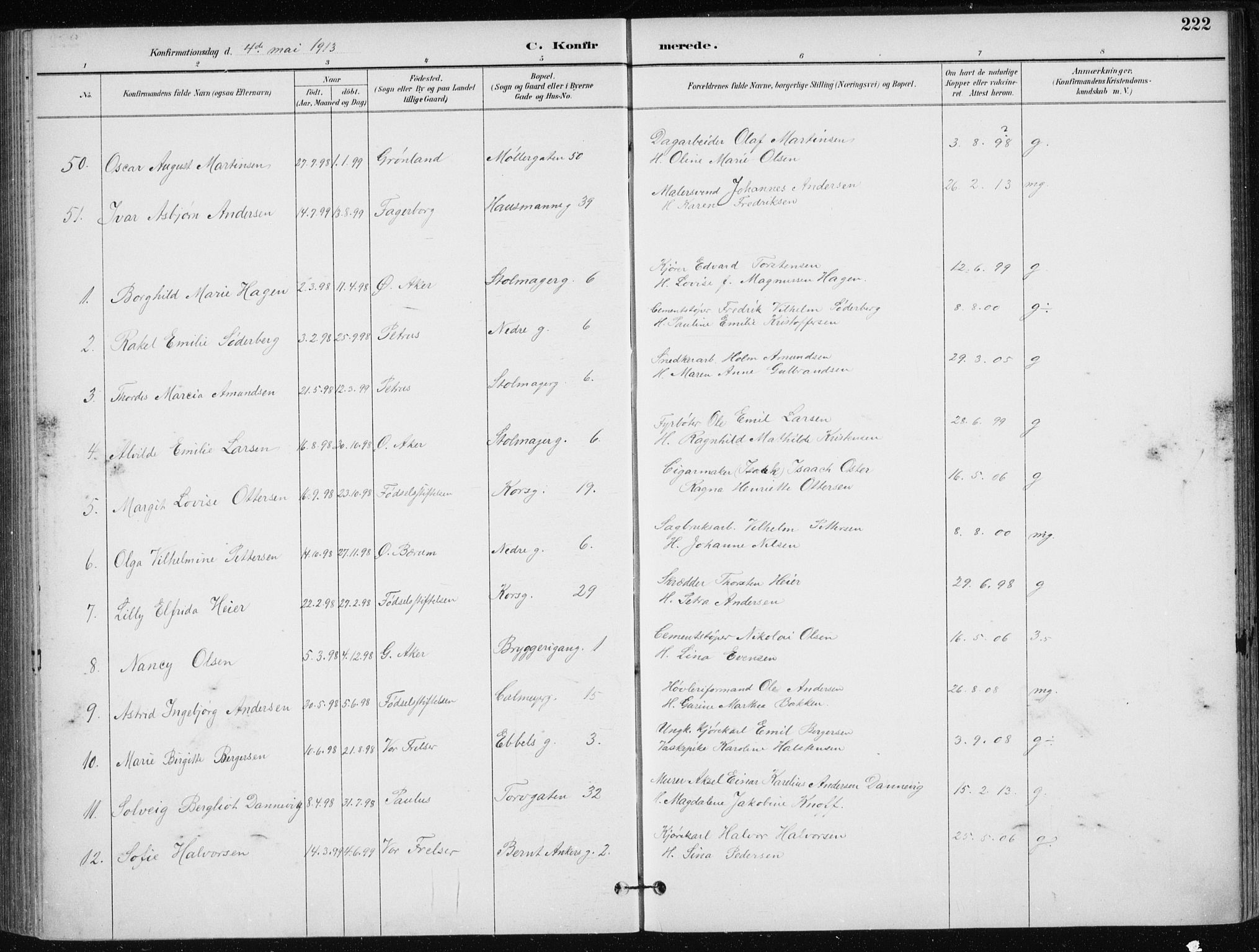 Jakob prestekontor Kirkebøker, AV/SAO-A-10850/F/Fa/L0008: Parish register (official) no. 8, 1892-1924, p. 222