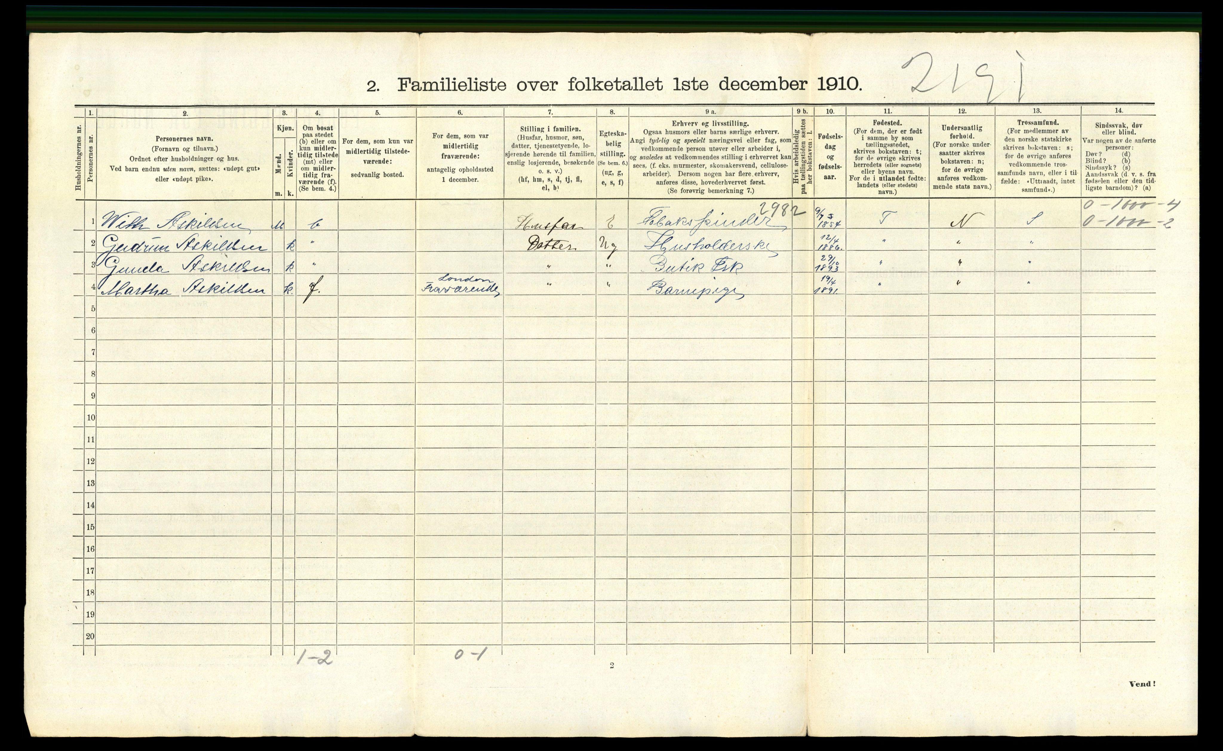 RA, 1910 census for Kristiansand, 1910, p. 8097