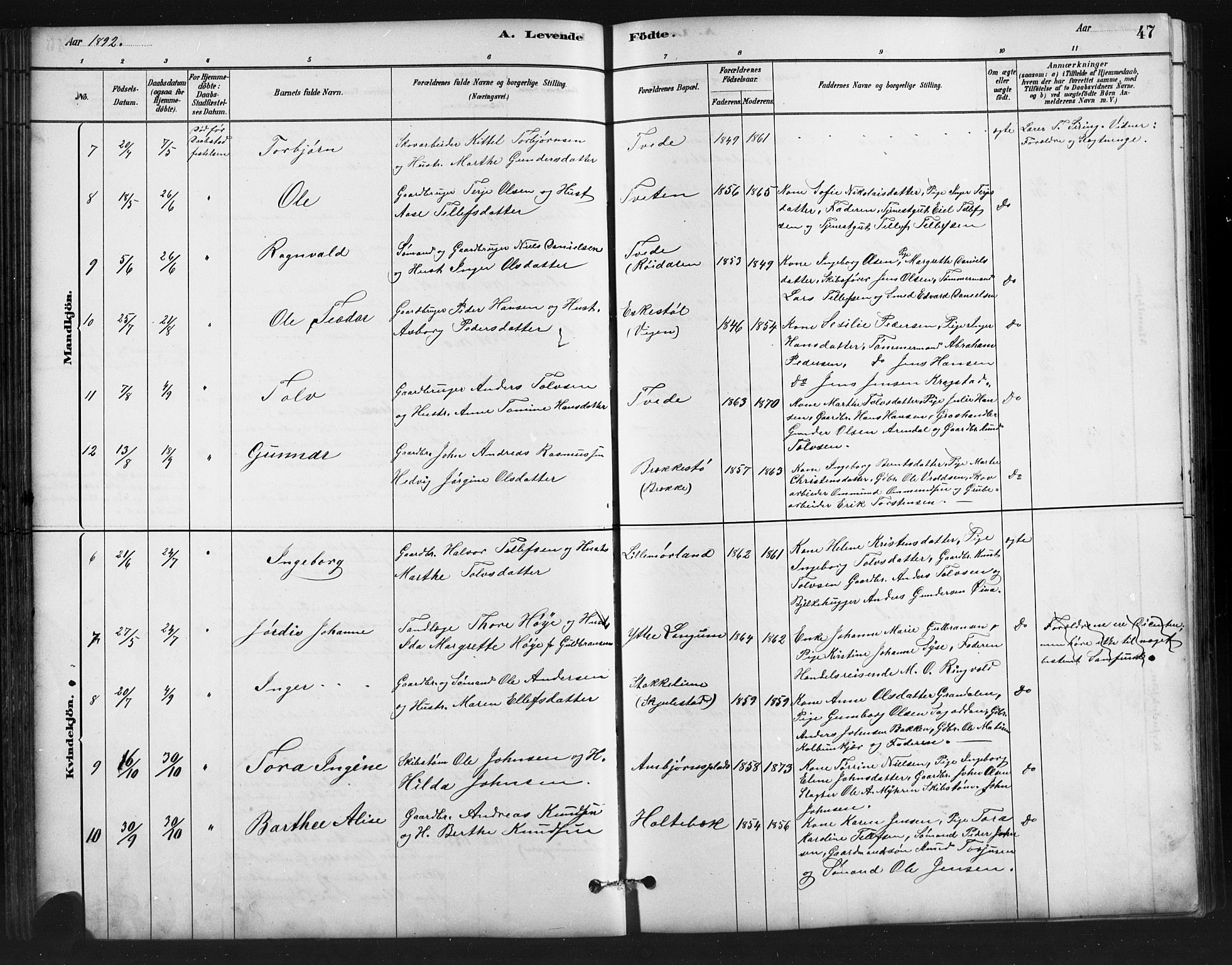 Austre Moland sokneprestkontor, AV/SAK-1111-0001/F/Fb/Fba/L0003: Parish register (copy) no. B 3, 1879-1914, p. 47