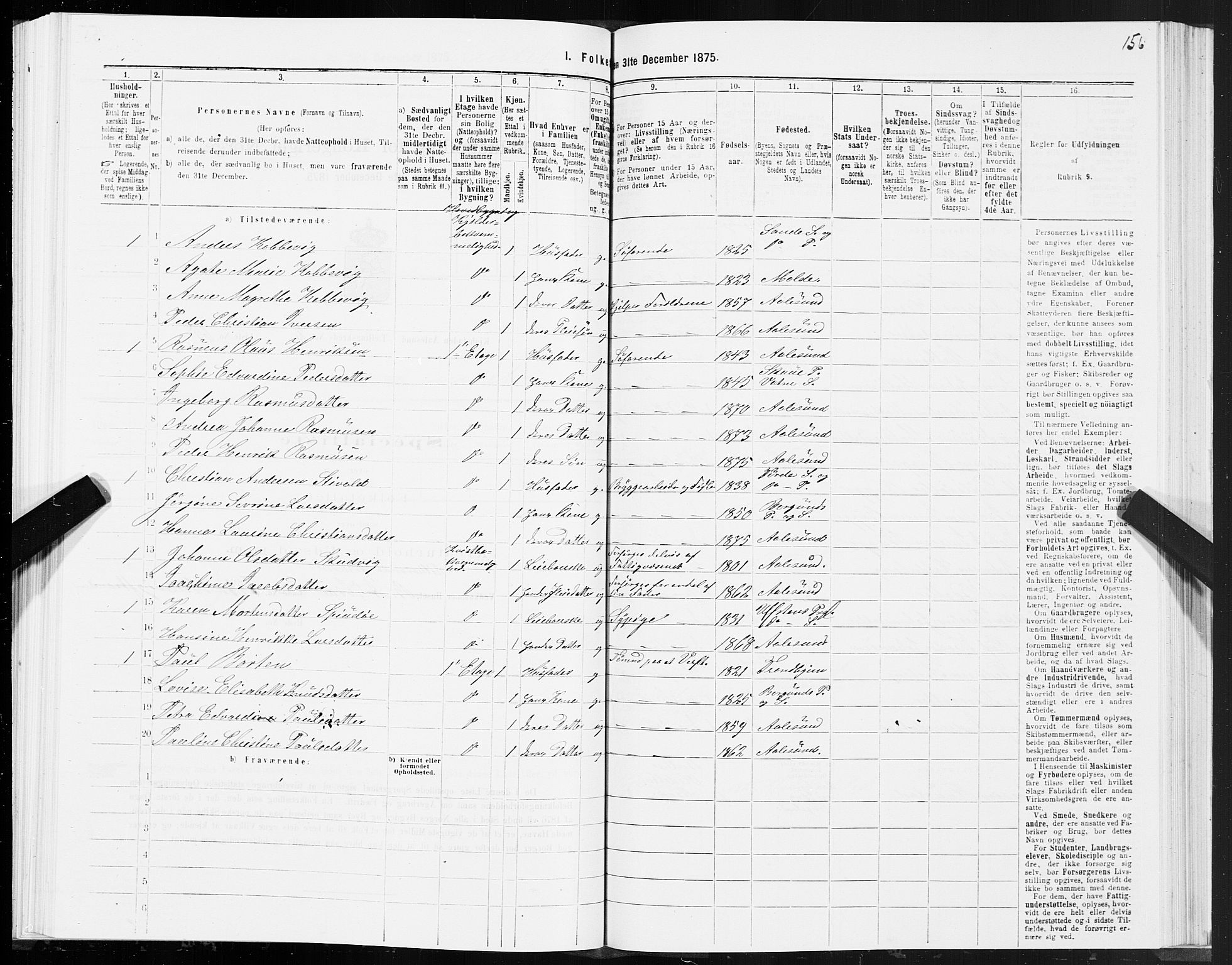 SAT, 1875 census for 1501P Ålesund, 1875, p. 2156