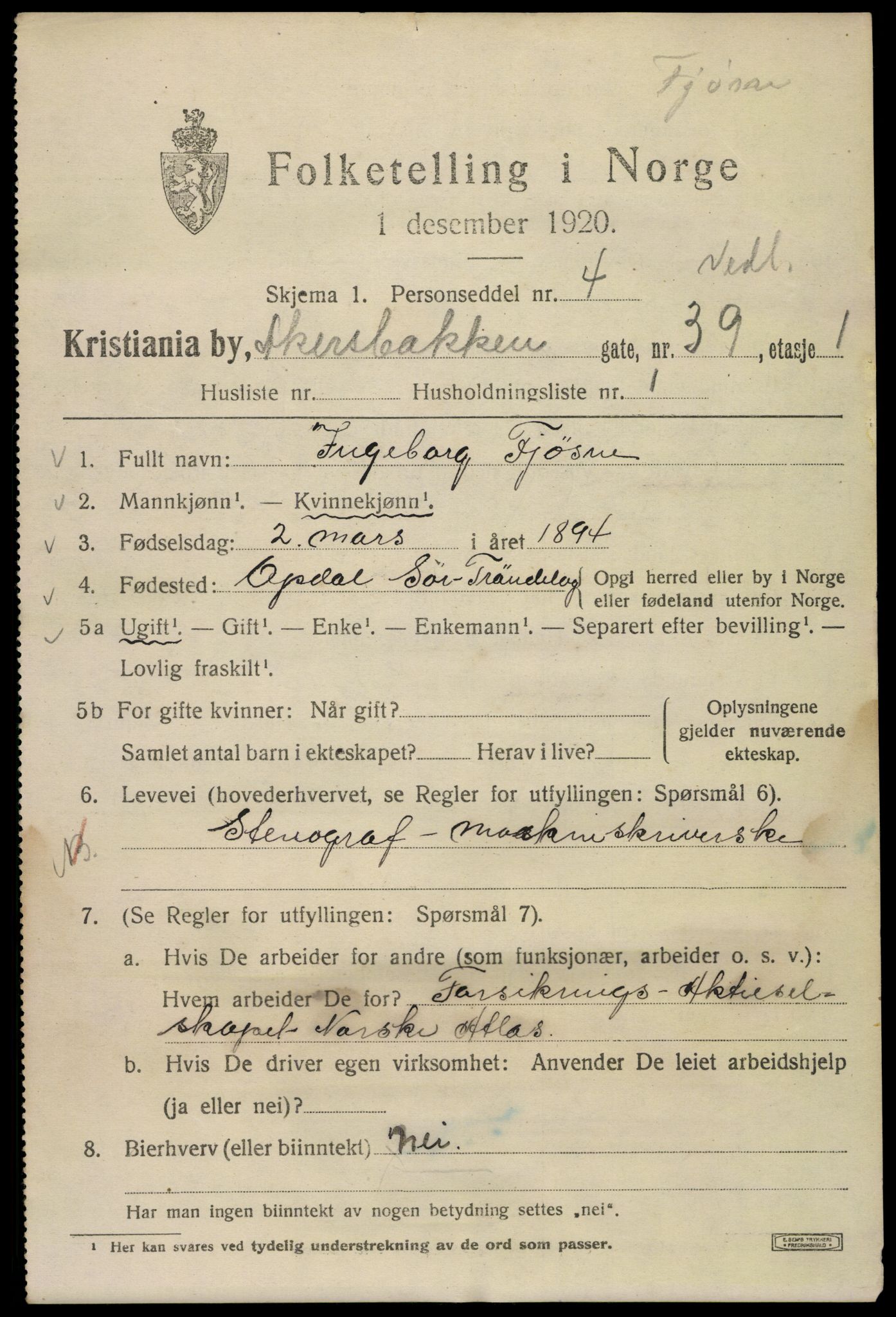 SAO, 1920 census for Kristiania, 1920, p. 138037