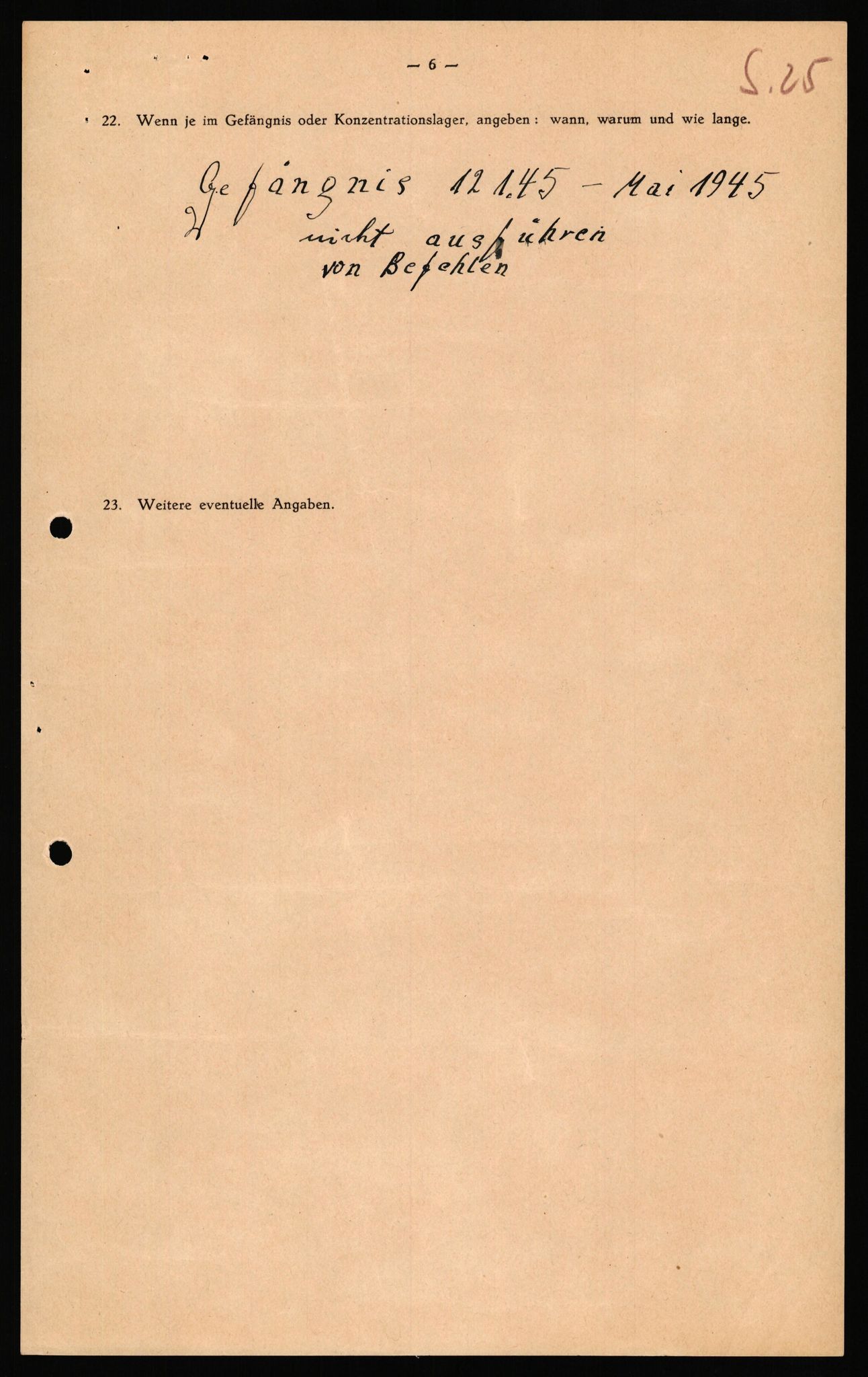 Forsvaret, Forsvarets overkommando II, RA/RAFA-3915/D/Db/L0031: CI Questionaires. Tyske okkupasjonsstyrker i Norge. Tyskere., 1945-1946, p. 259