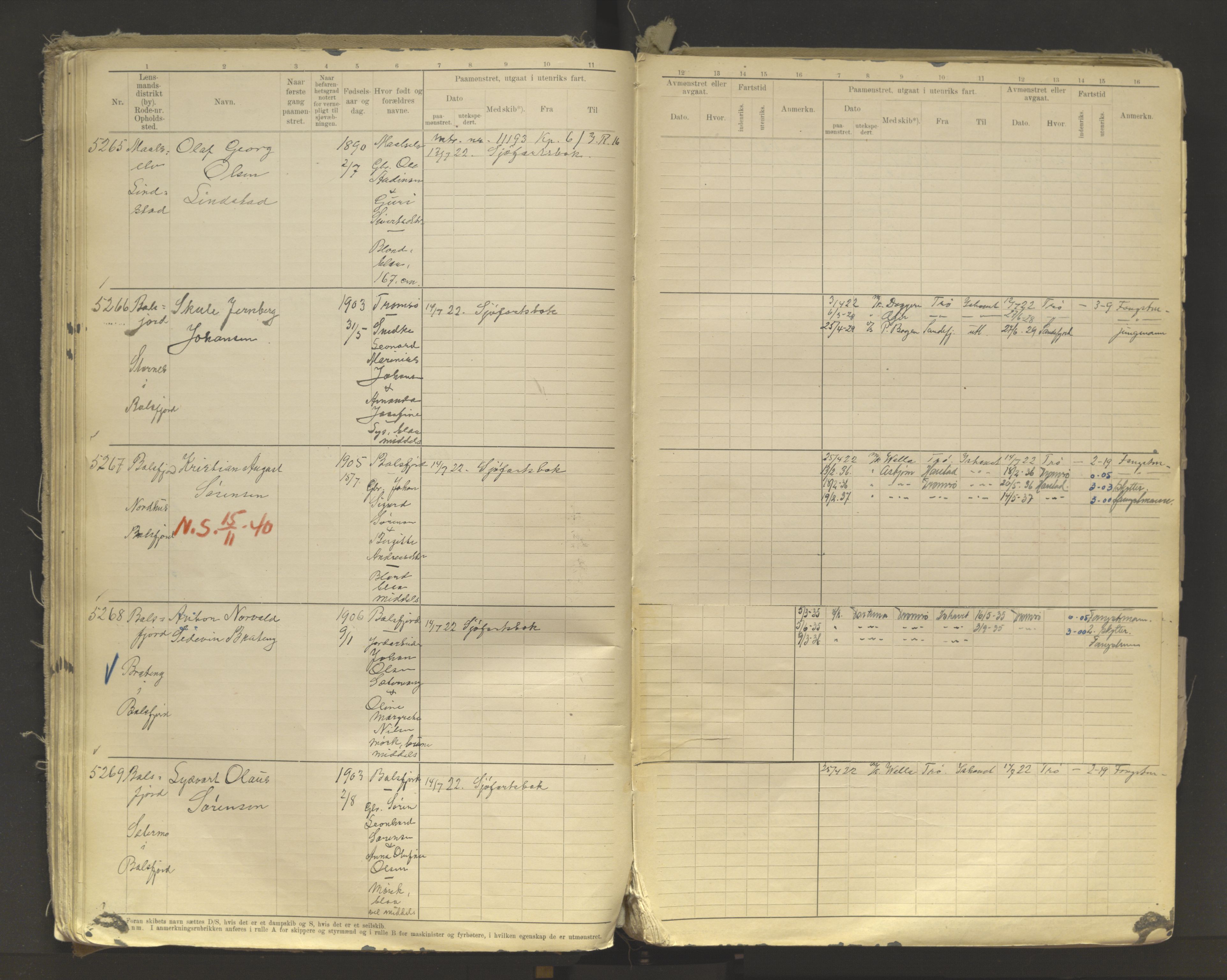 Tromsø sjømannskontor/innrullerings-/mønstringsdistrikt, AV/SATØ-S-0243/F/Fb/L0011: Annotasjonsrulle. Defekt: løs innbinding. Nr. 4973-7517, 1920-1928