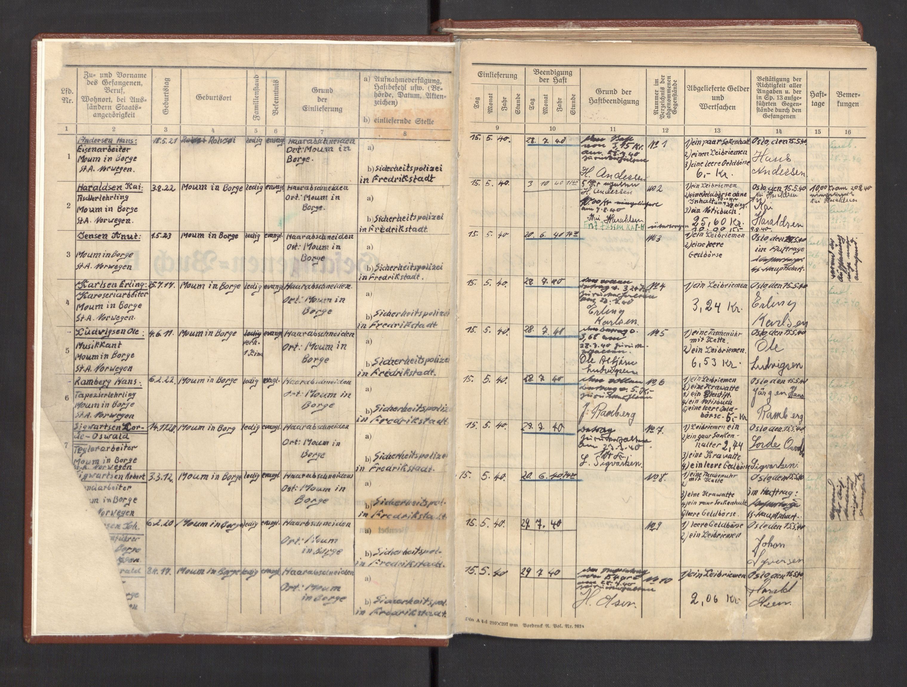 Befehlshaber der Sicherheitspolizei und des SD, RA/RAFA-5969/E/Ea/Eac/L0001: Fangeprotokoll (Gefangenebuch). Fangenr. 1-246, 1941-1942