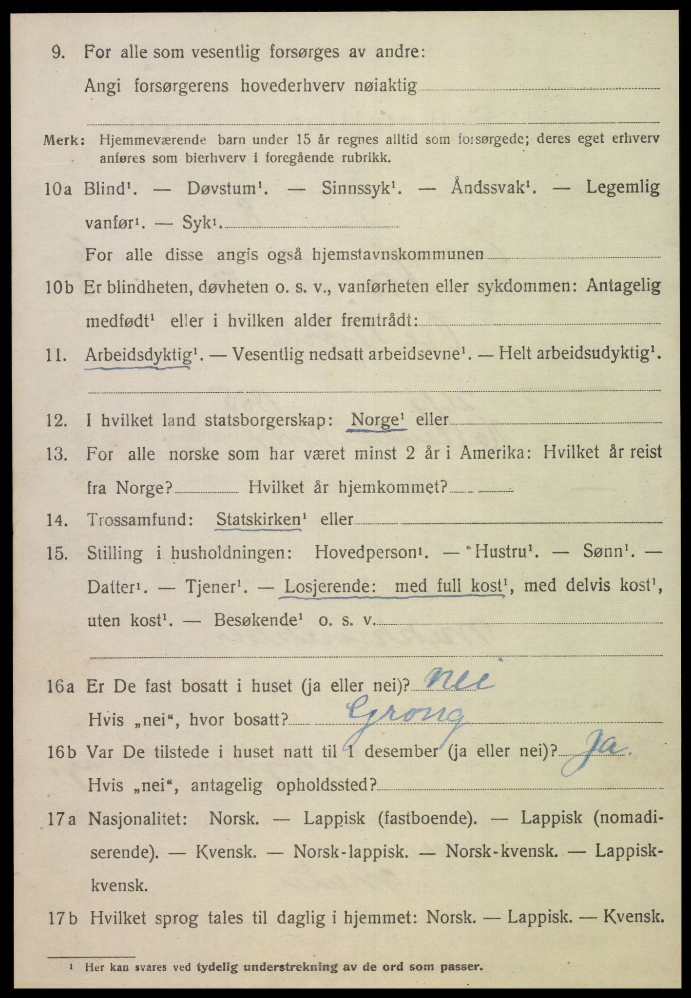 SAT, 1920 census for Grong, 1920, p. 4078
