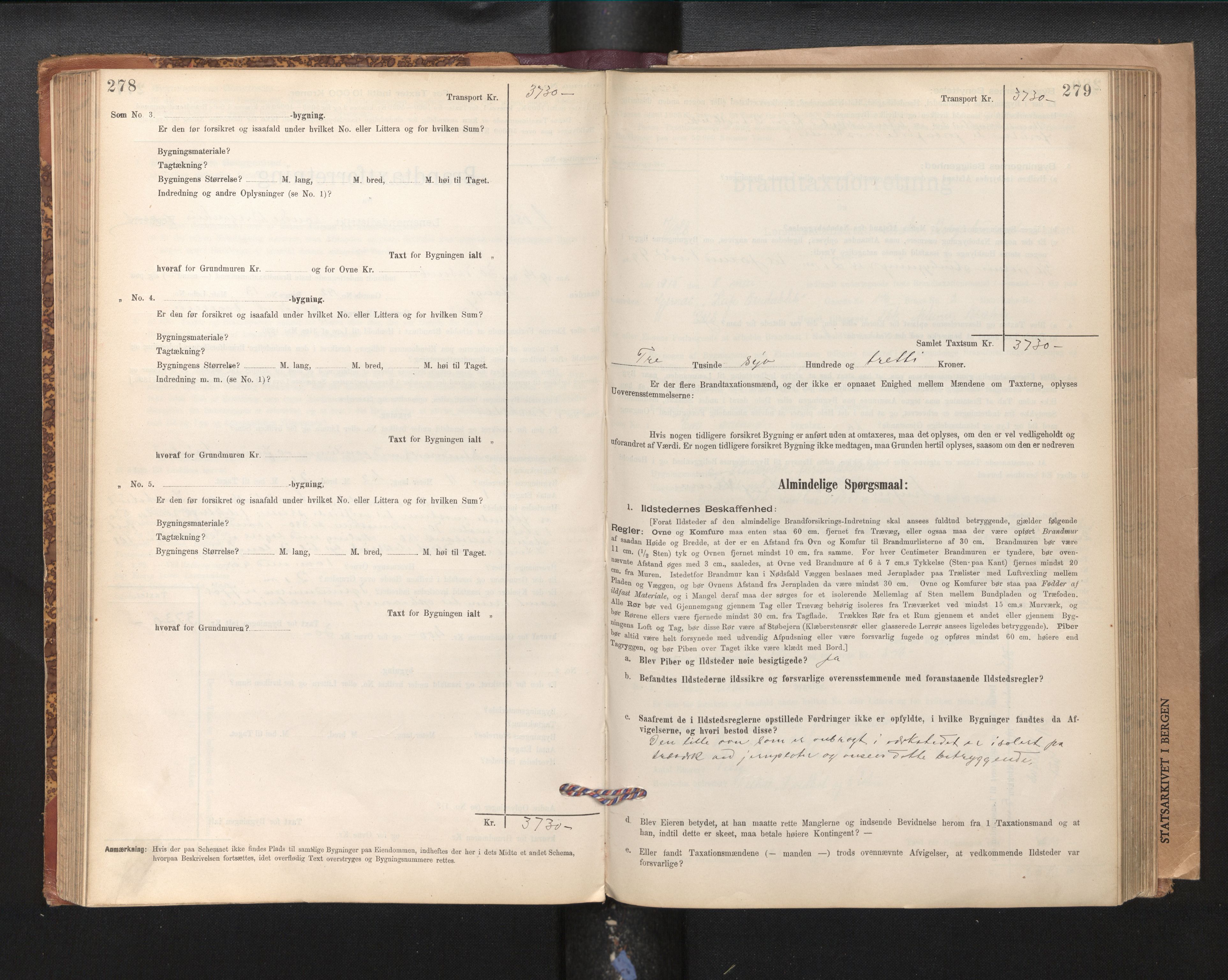 Lensmannen i Voss, SAB/A-35801/0012/L0008: Branntakstprotokoll, skjematakst, 1895-1945, p. 278-279