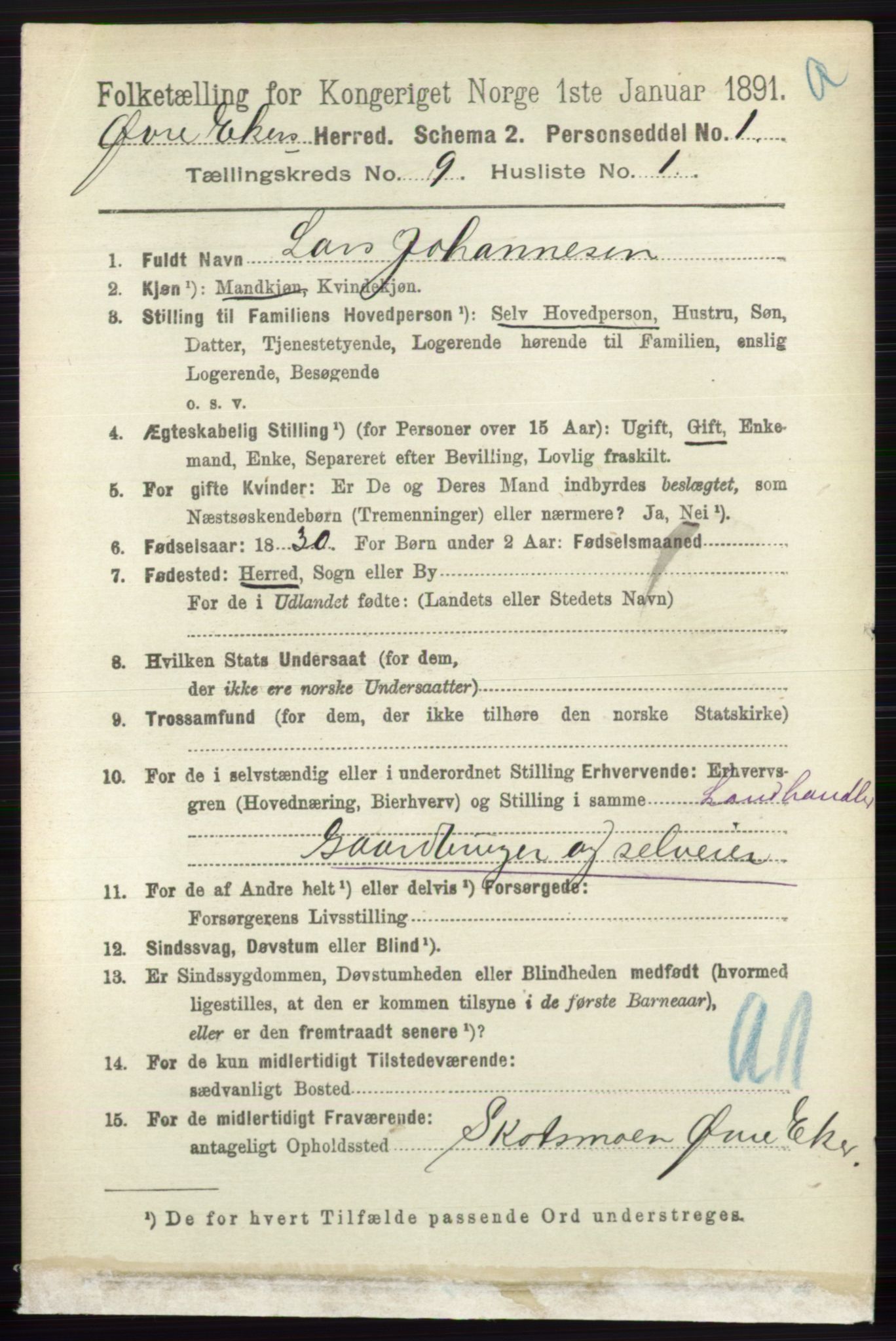 RA, 1891 census for 0624 Øvre Eiker, 1891, p. 3642