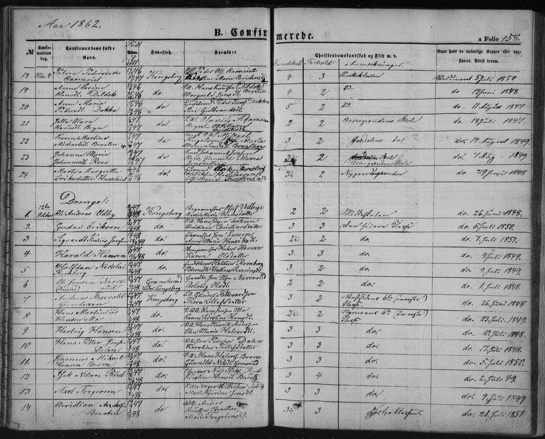 Kongsberg kirkebøker, AV/SAKO-A-22/F/Fa/L0010: Parish register (official) no. I 10, 1859-1875, p. 158