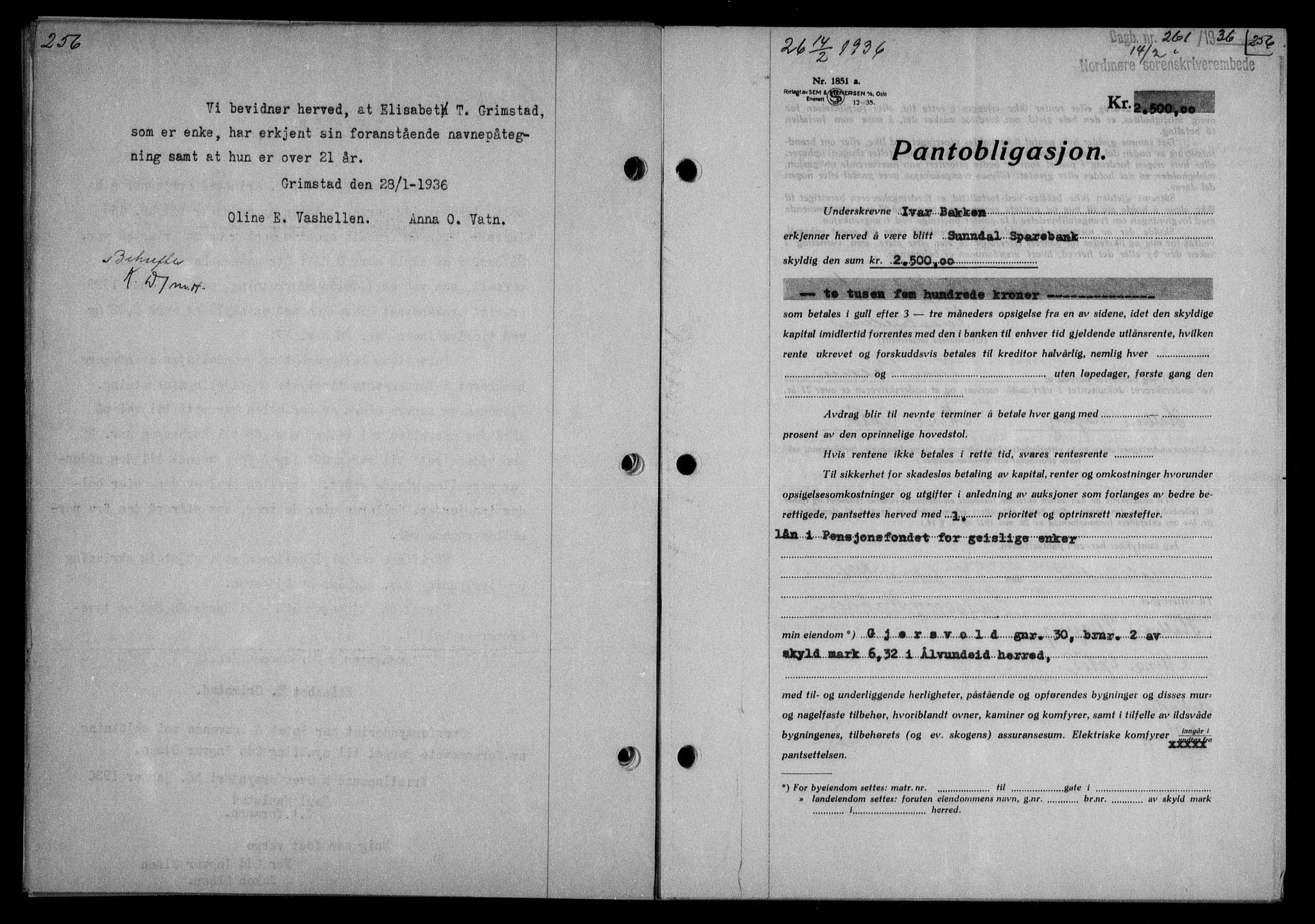 Nordmøre sorenskriveri, AV/SAT-A-4132/1/2/2Ca/L0087: Mortgage book no. 77, 1935-1936, Deed date: 14.02.1936