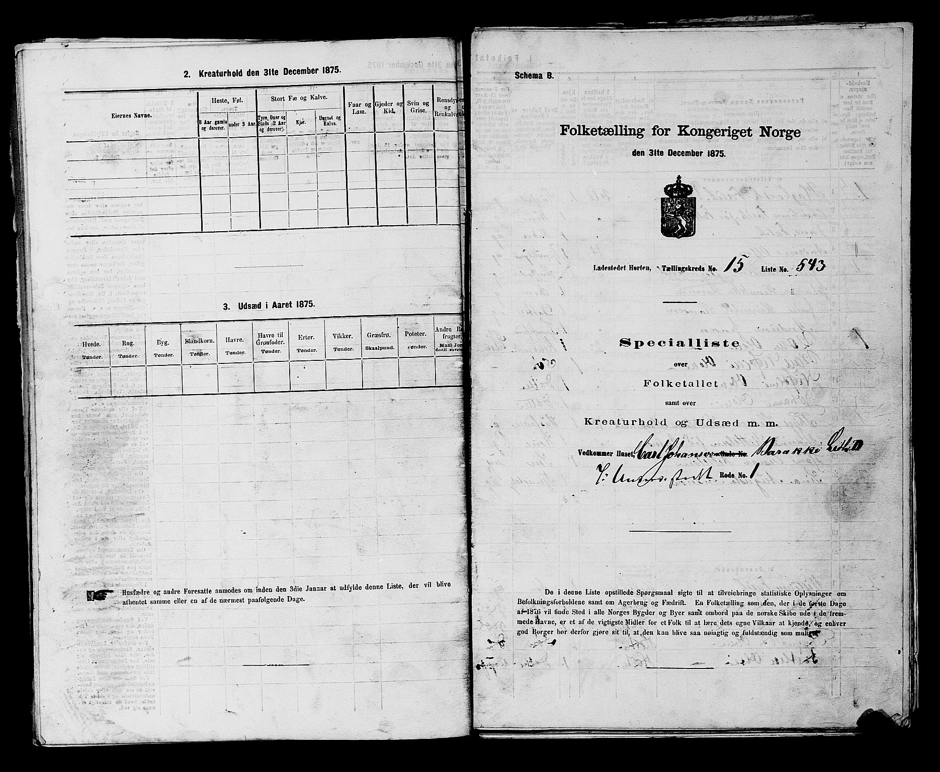 SAKO, 1875 census for 0703P Horten, 1875, p. 1229