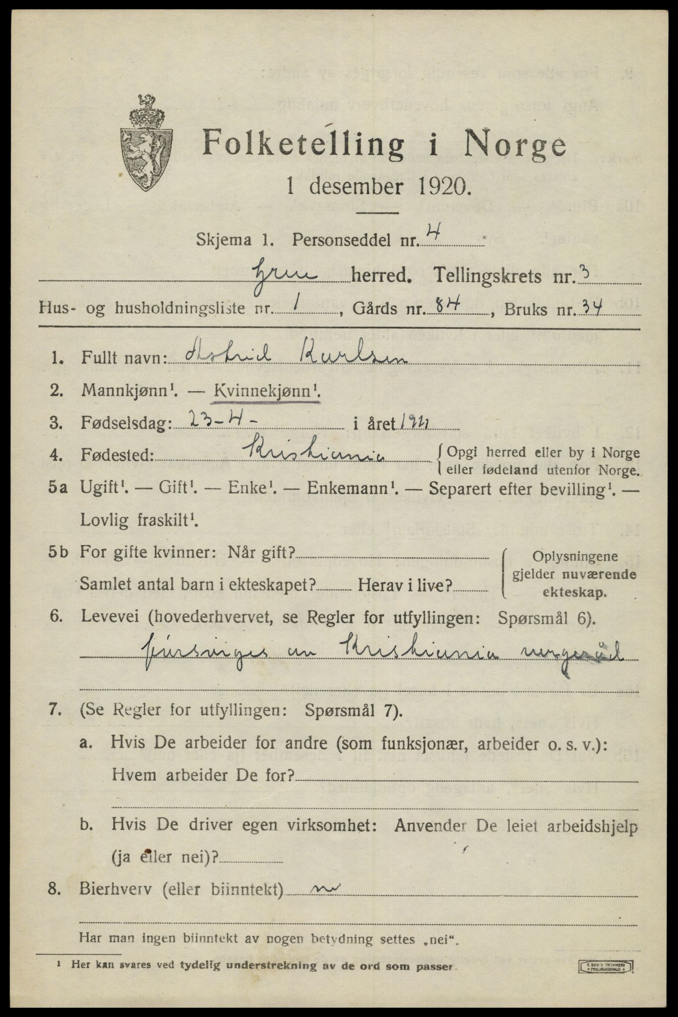 SAH, 1920 census for Grue, 1920, p. 3787