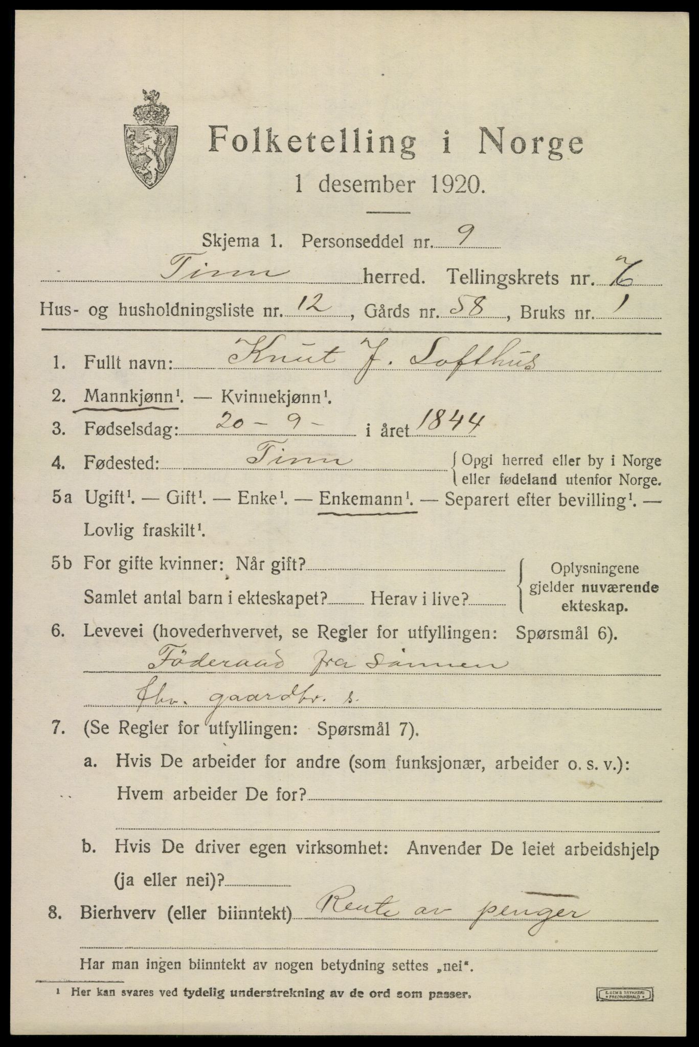 SAKO, 1920 census for Tinn, 1920, p. 4646