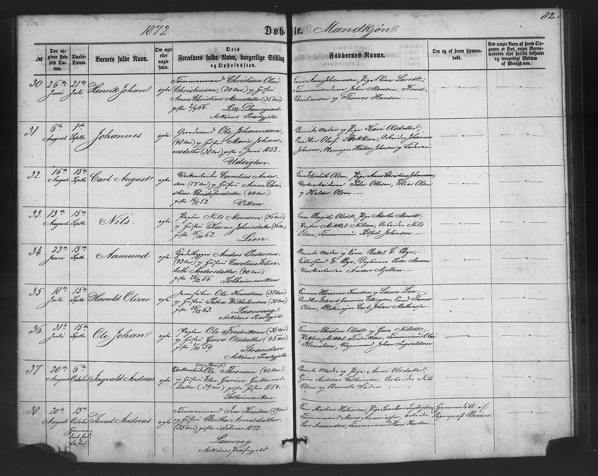 St. Jørgens hospital og Årstad sokneprestembete, AV/SAB-A-99934: Parish register (copy) no. A 3, 1863-1872, p. 82