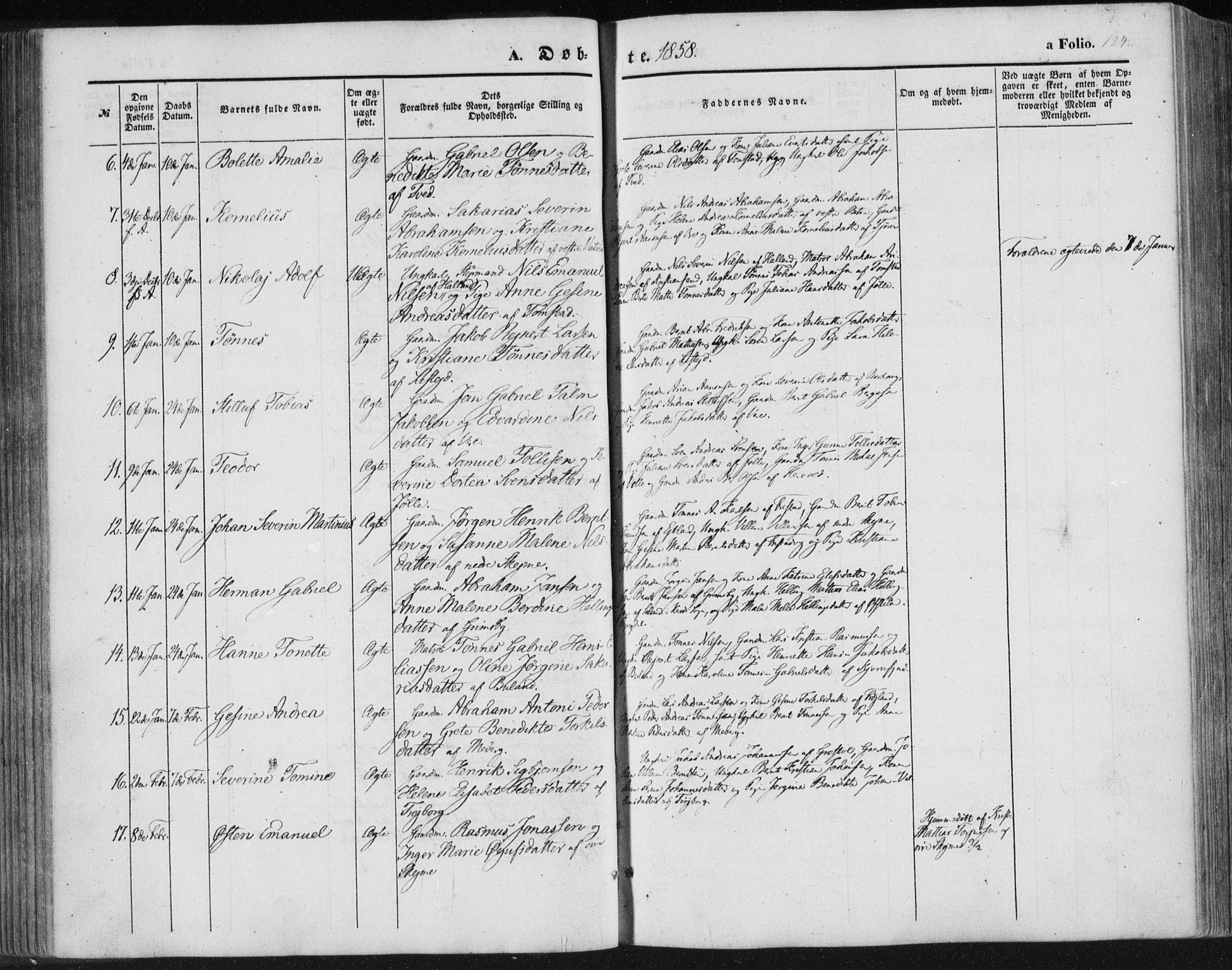 Lista sokneprestkontor, SAK/1111-0027/F/Fa/L0010: Parish register (official) no. A 10, 1846-1861, p. 124