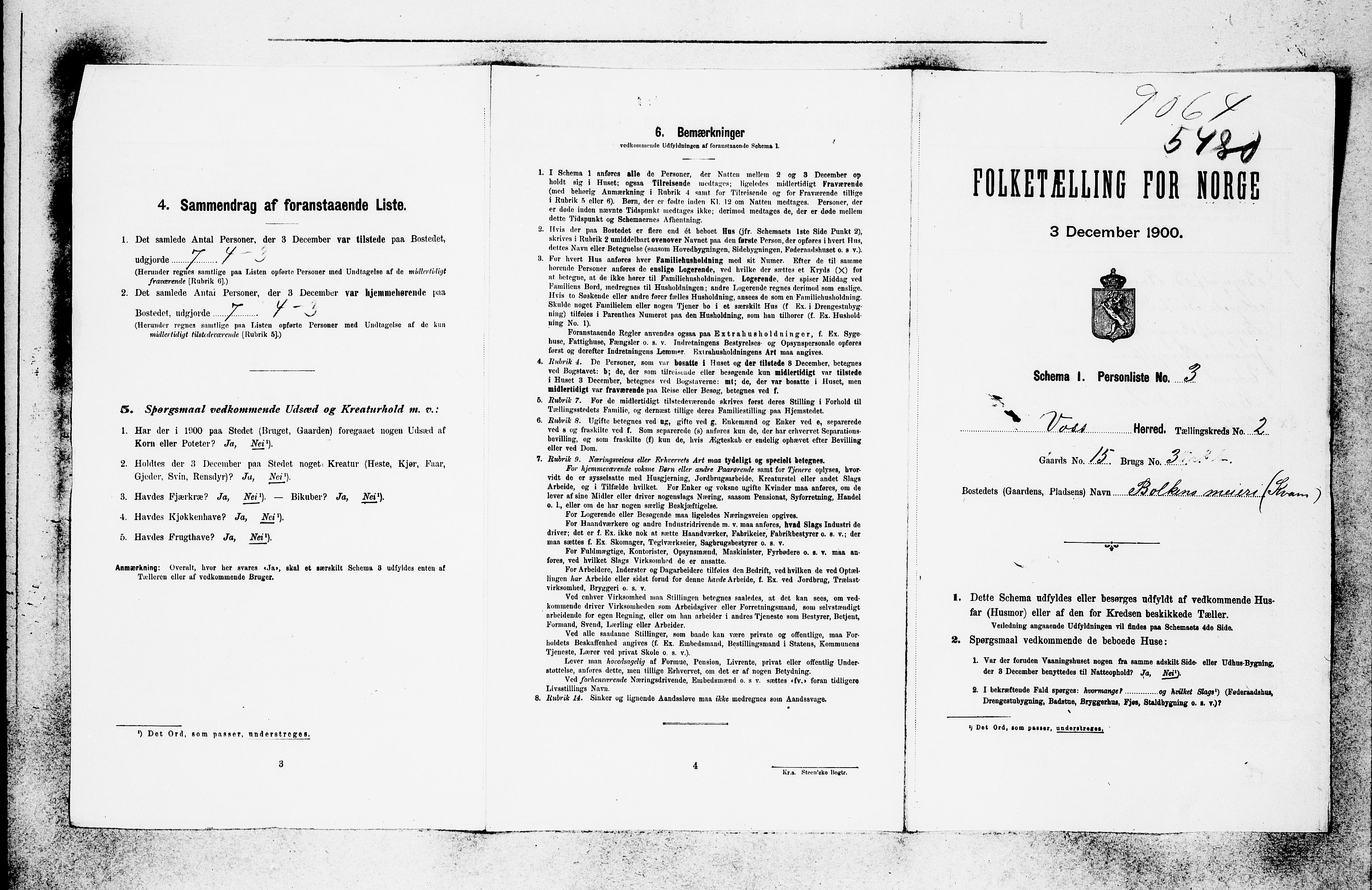 SAB, 1900 census for Voss, 1900, p. 52