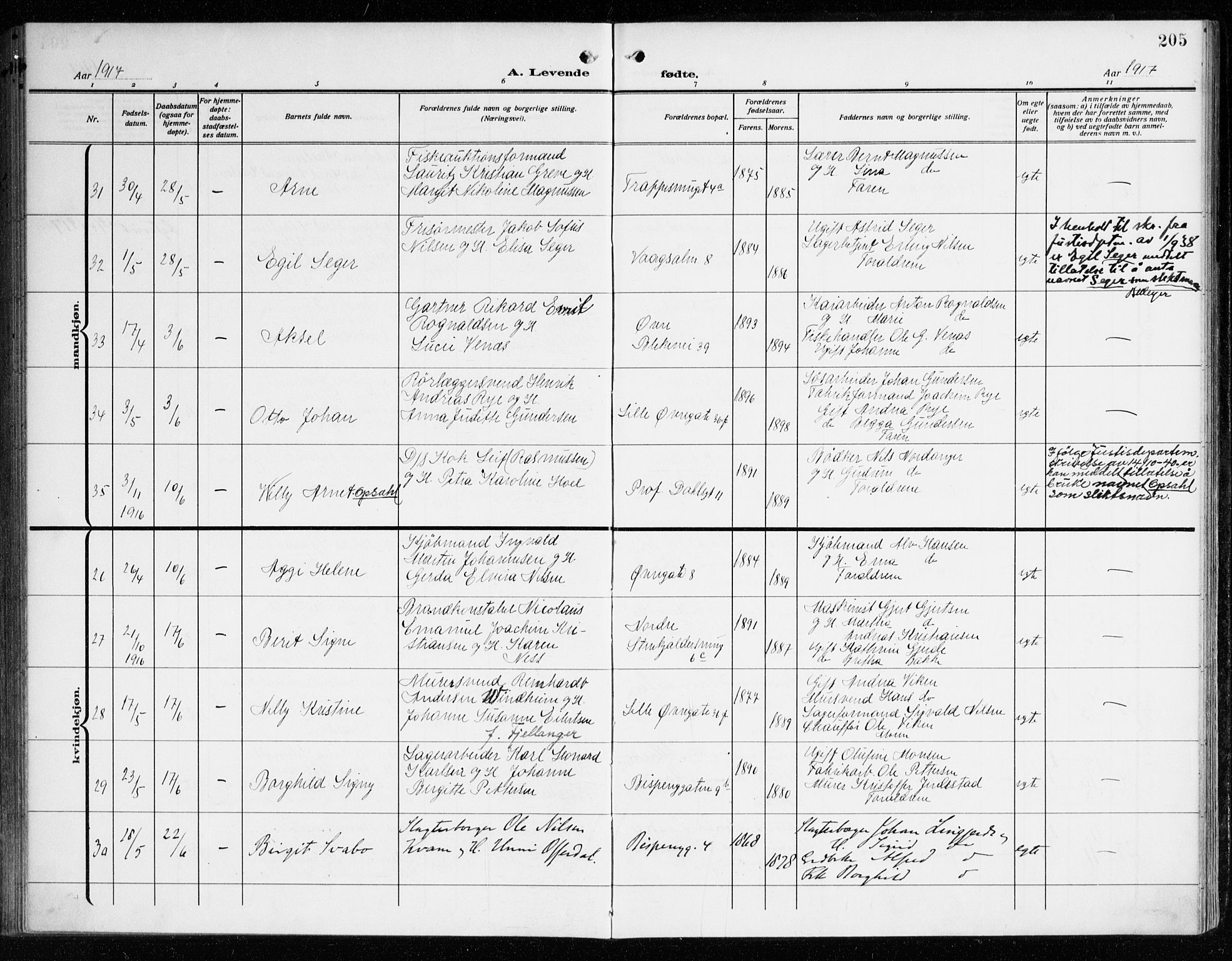 Korskirken sokneprestembete, AV/SAB-A-76101/H/Haa: Parish register (official) no. B 10, 1909-1923, p. 205