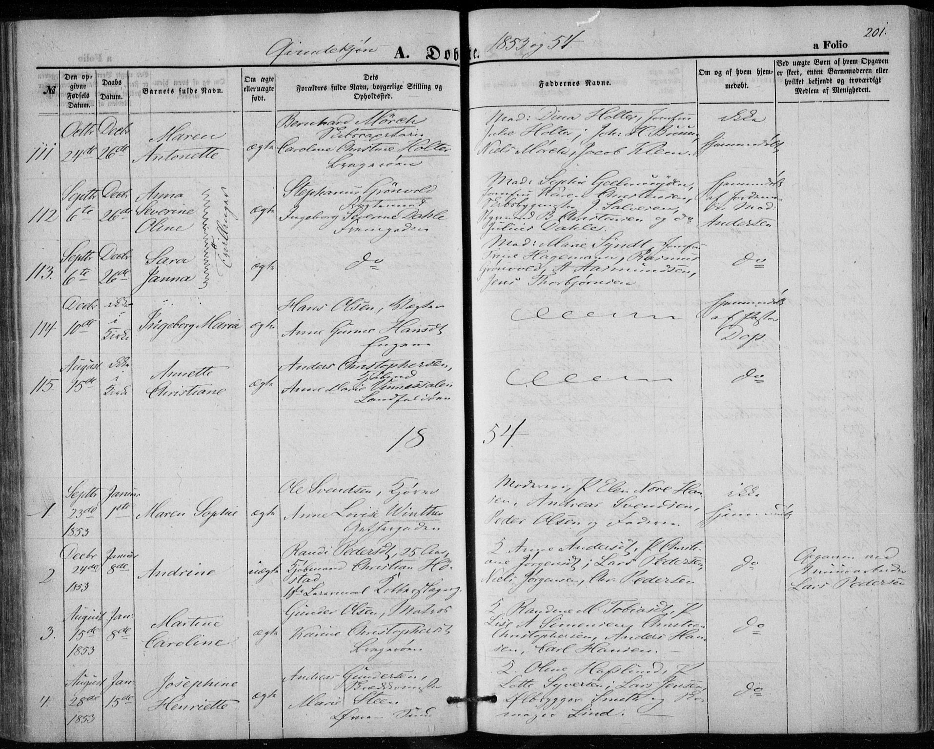 Bragernes kirkebøker, AV/SAKO-A-6/F/Fb/L0002: Parish register (official) no. II 2, 1848-1859, p. 201