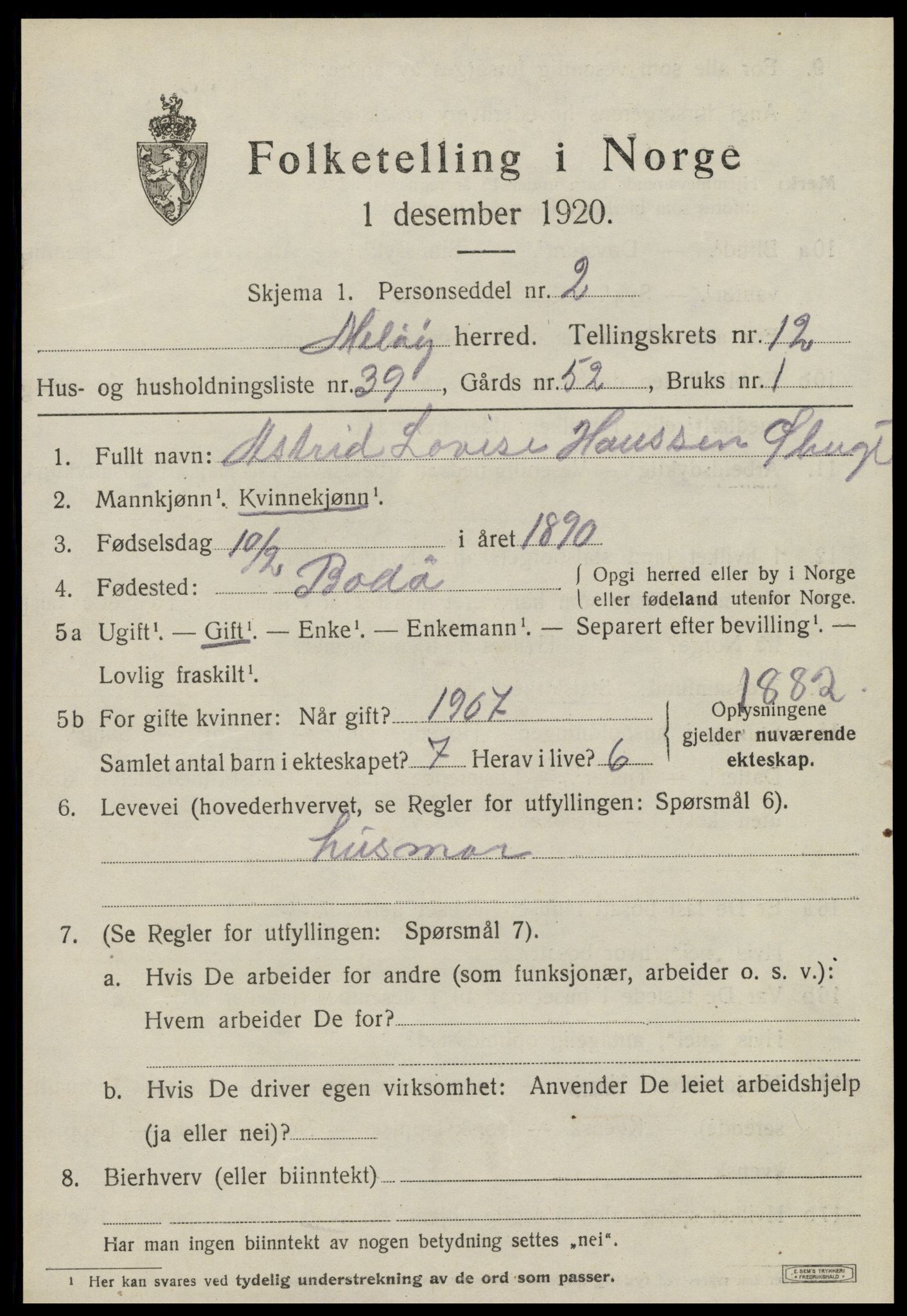 SAT, 1920 census for Meløy, 1920, p. 8117