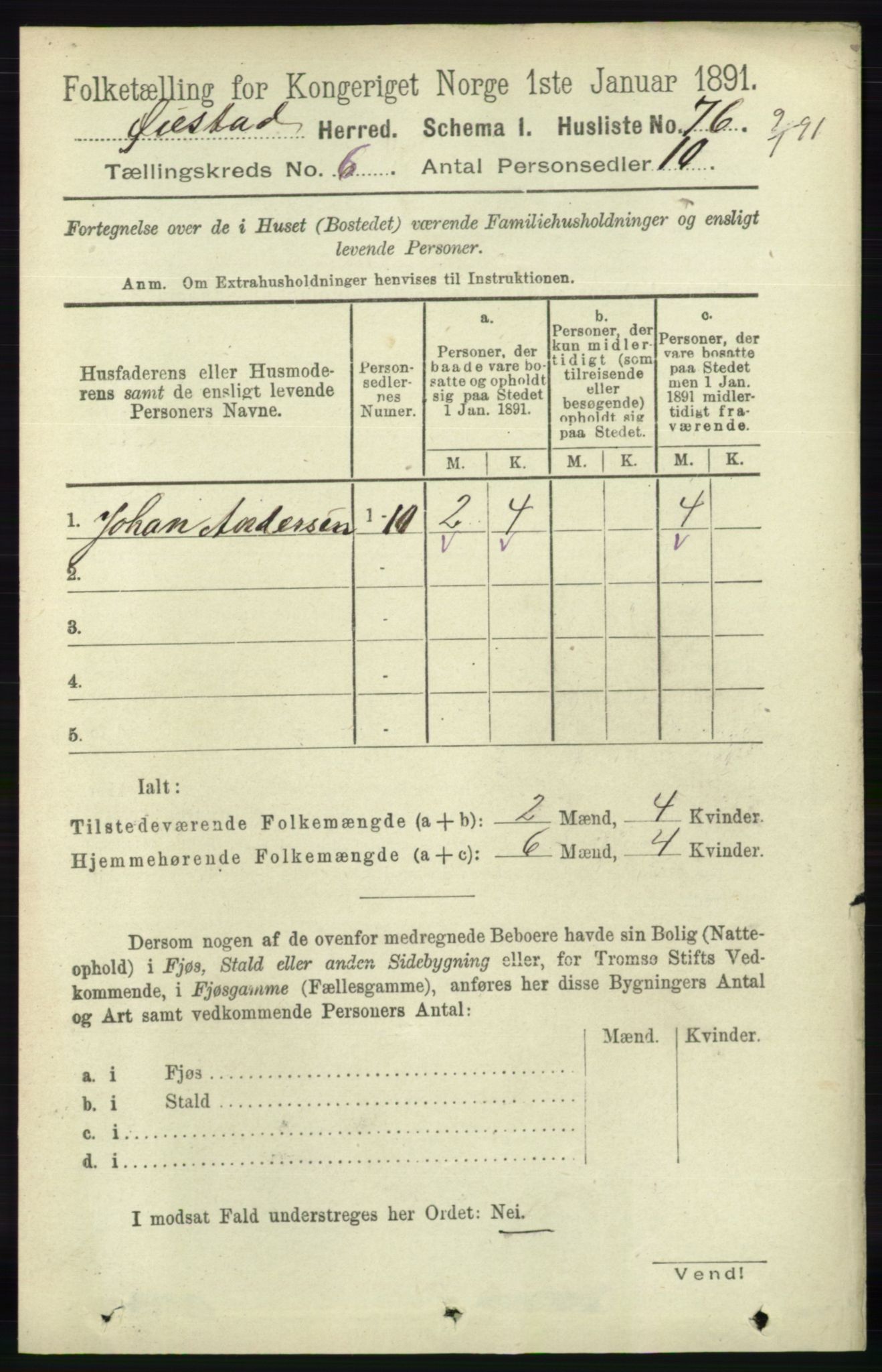 RA, 1891 census for 0920 Øyestad, 1891, p. 2128