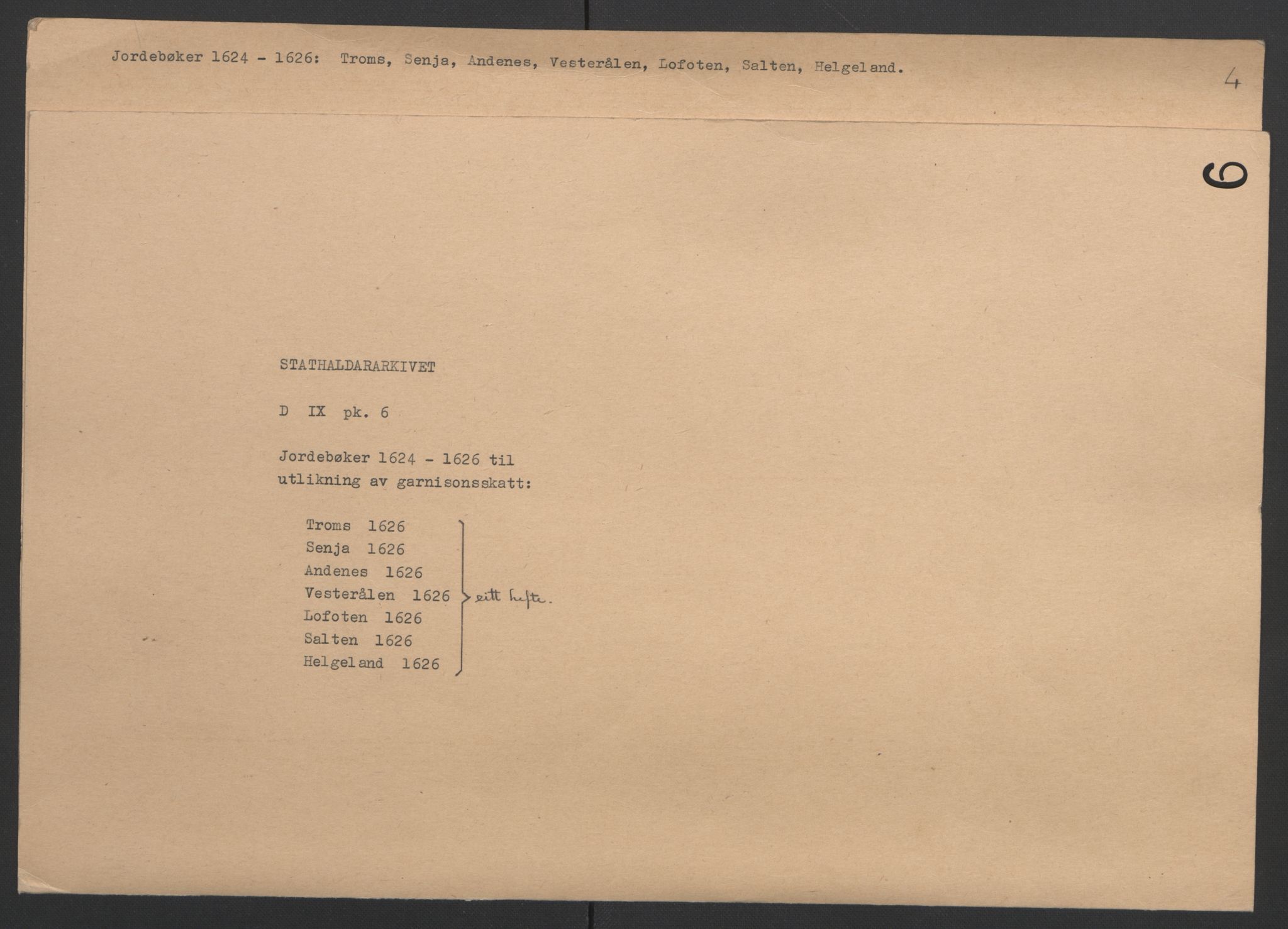 Stattholderembetet 1572-1771, RA/EA-2870/Ek/L0006/0002: Jordebøker til utlikning av garnisonsskatt 1624-1626: / Jordebøker for de nordlandske len, 1626, p. 2